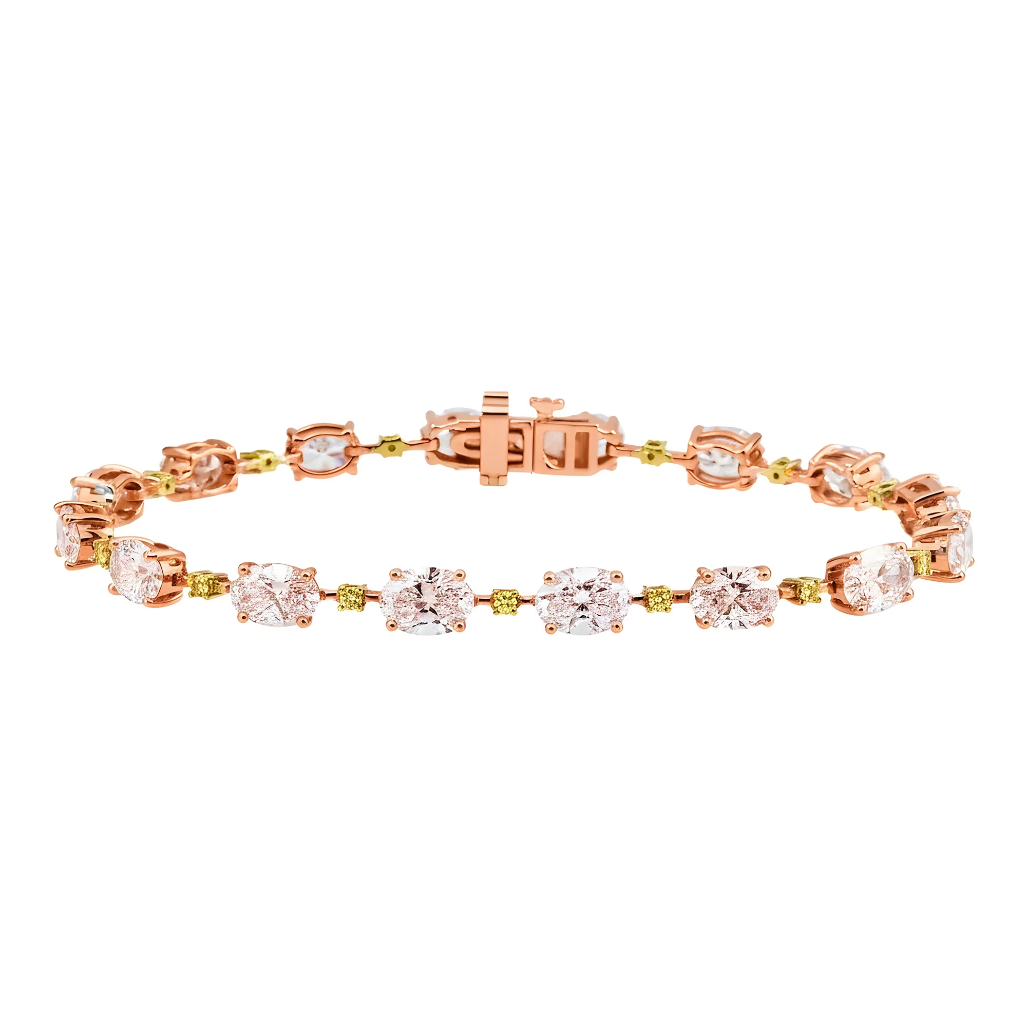 14K Two Tone Oval & Round Fancy Yellow Diamond Satellite Bracelet 11.25ct - Image 7