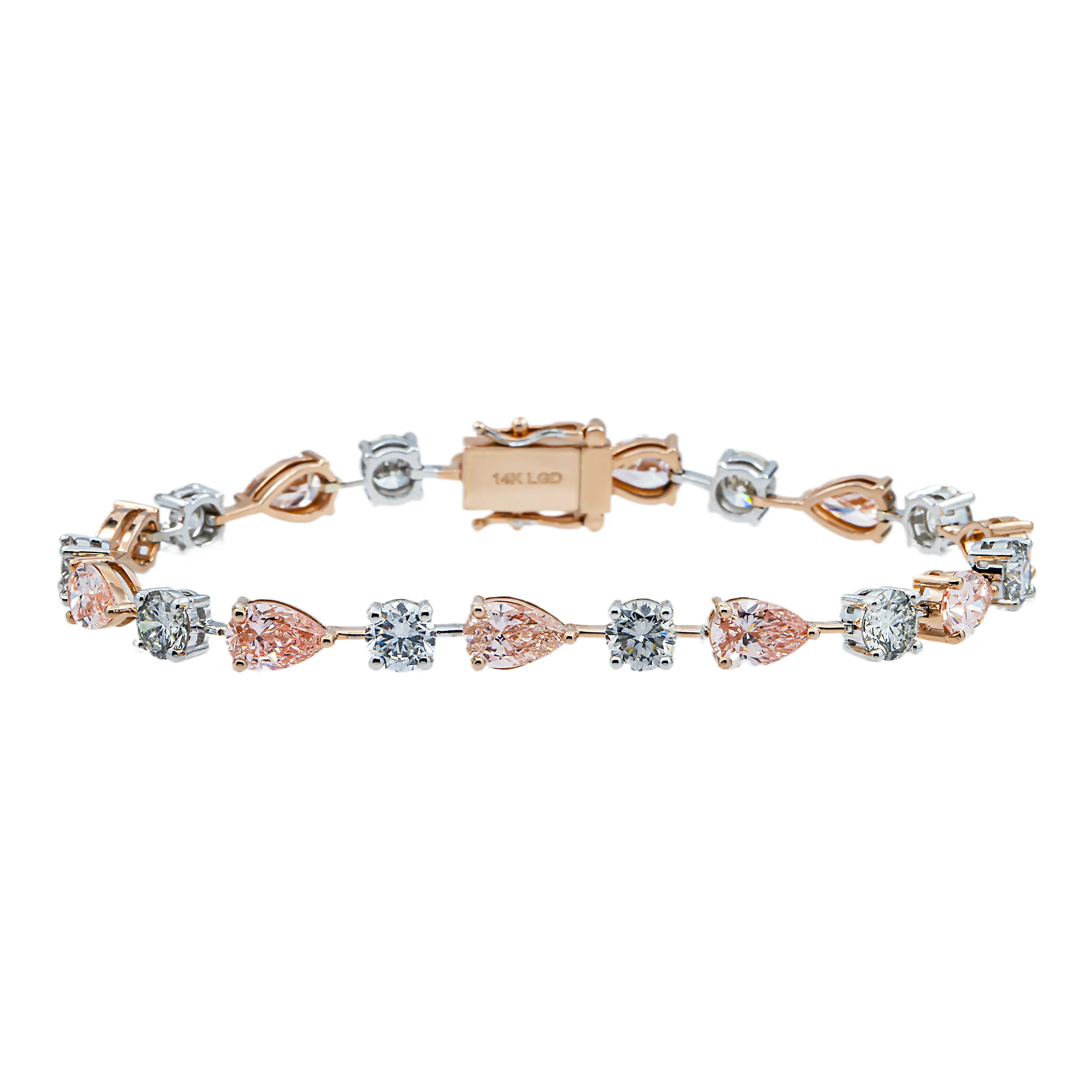 14K Two Tone Pear Cut Fancy Pink & White Diamond Satellite Bracelet 12.37ct