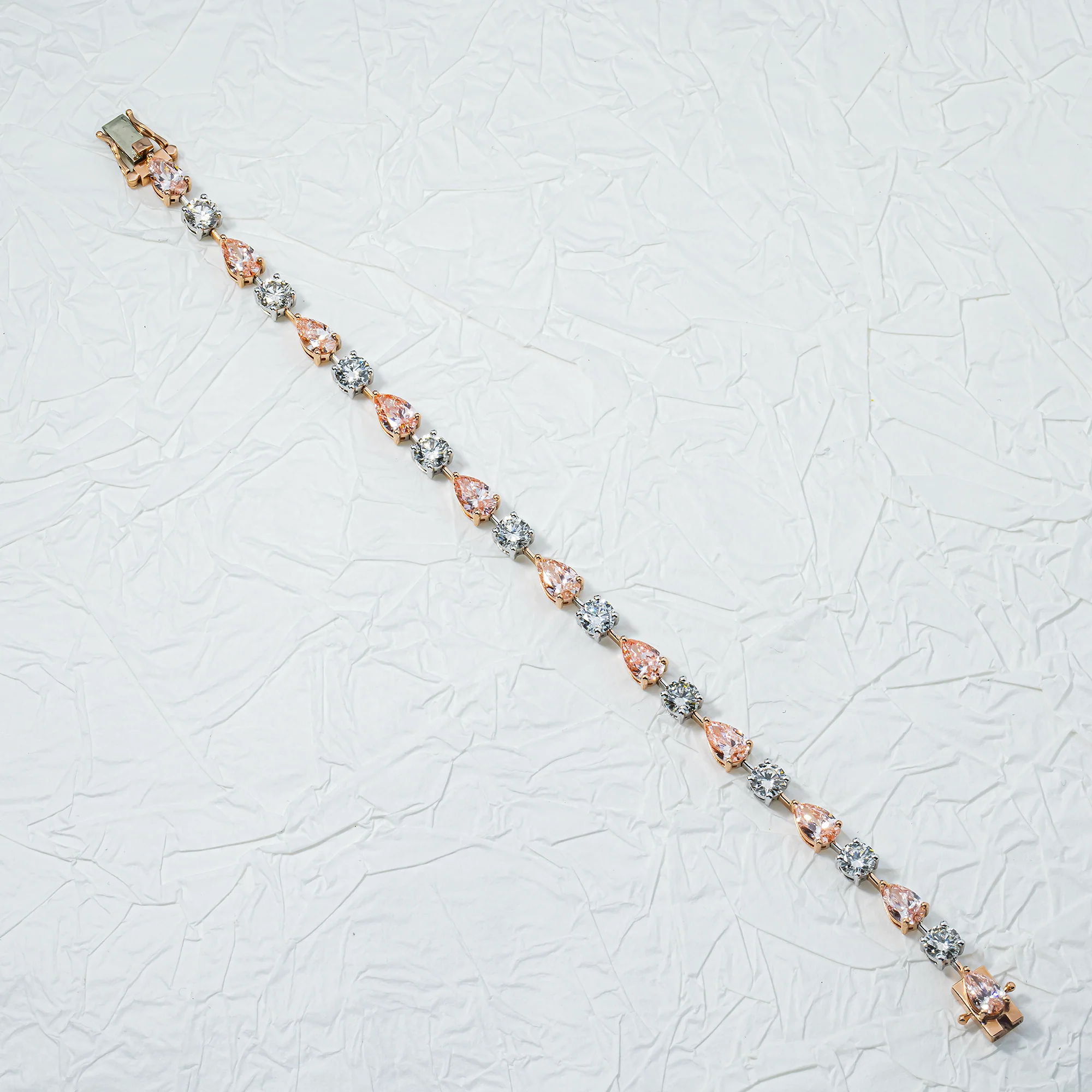 14K Two Tone Pear Cut Fancy Pink & White Diamond Satellite Bracelet 12.37ct - Image 4