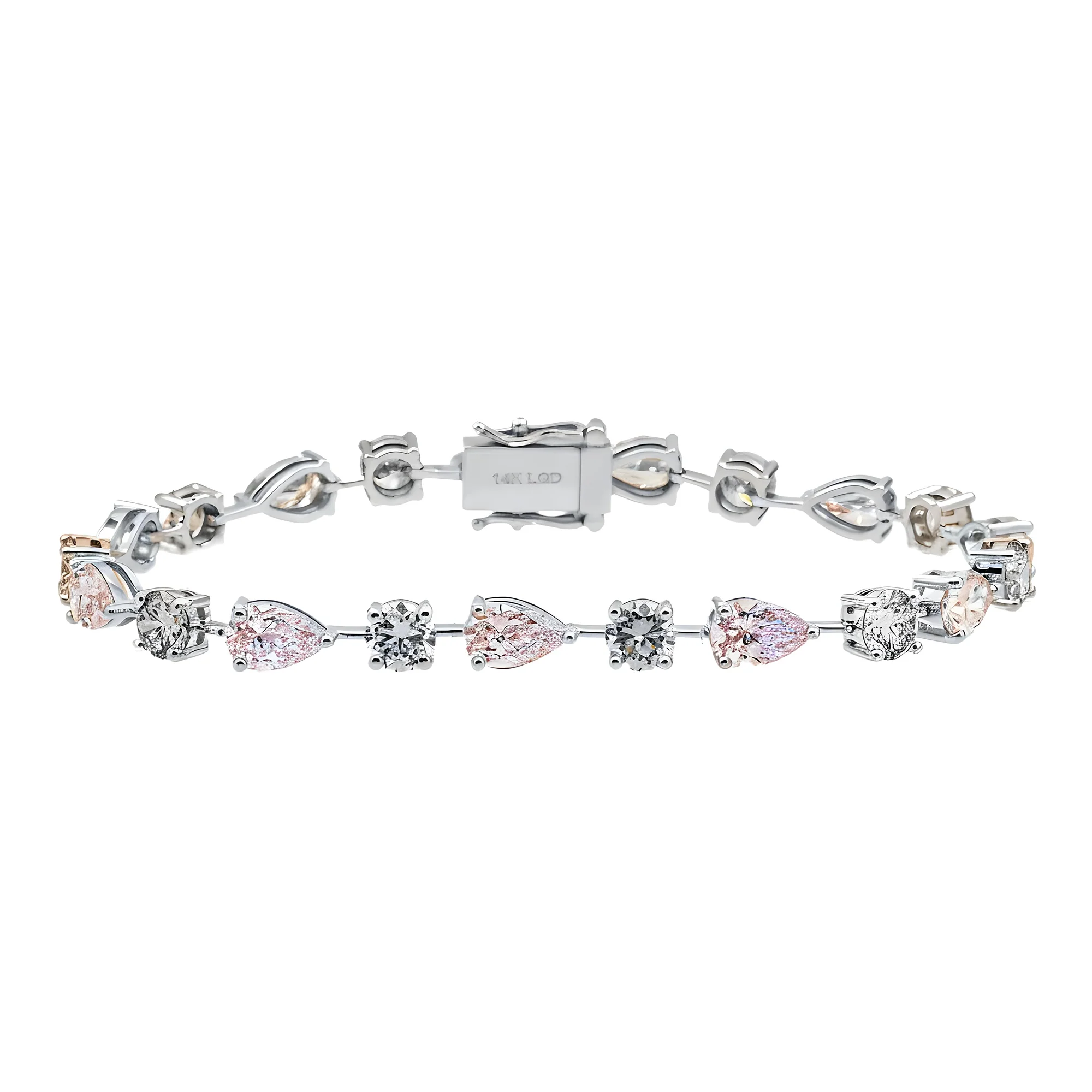 14K Two Tone Pear Cut Fancy Pink & White Diamond Satellite Bracelet 12.37ct - Image 6