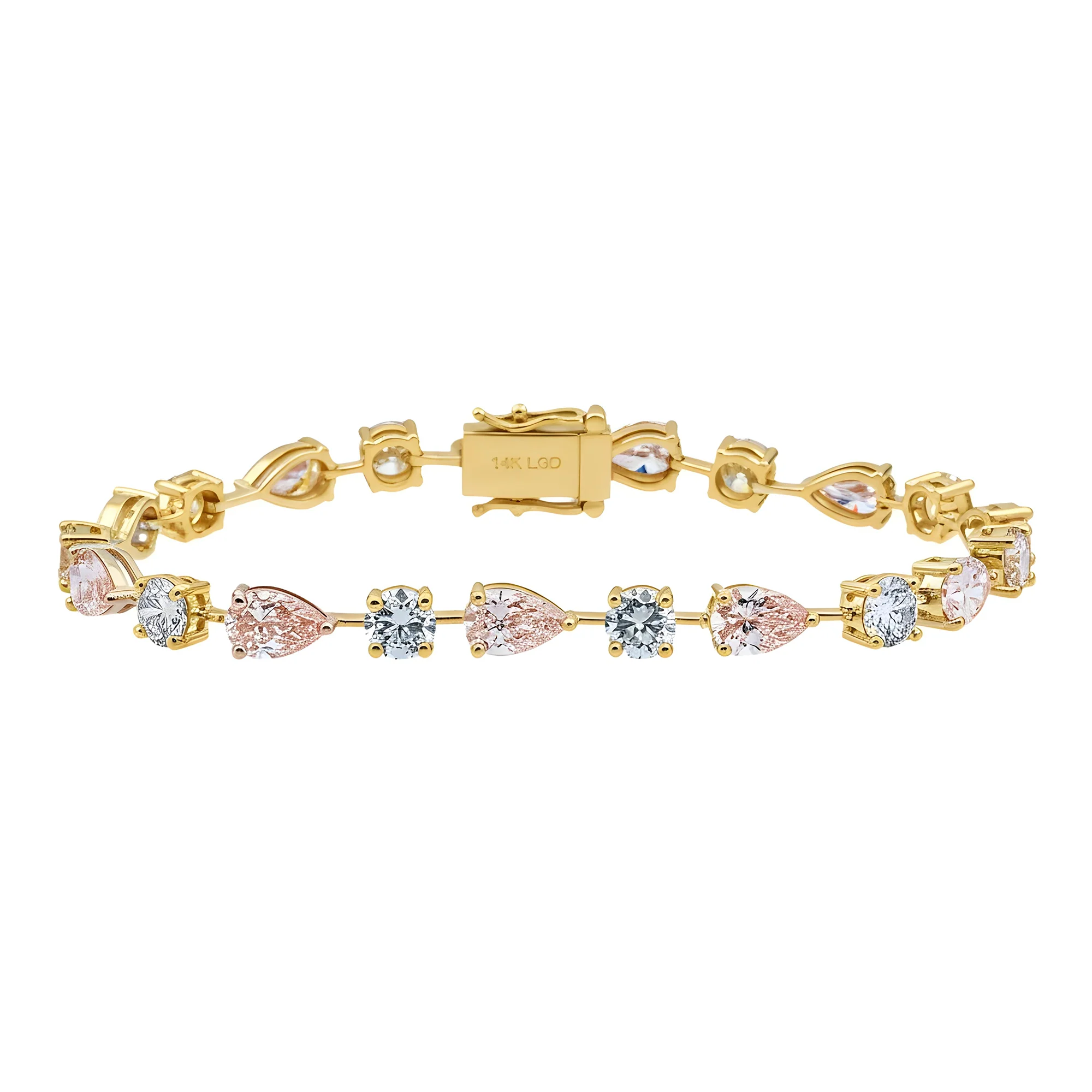 14K Two Tone Pear Cut Fancy Pink & White Diamond Satellite Bracelet 12.37ct - Image 9