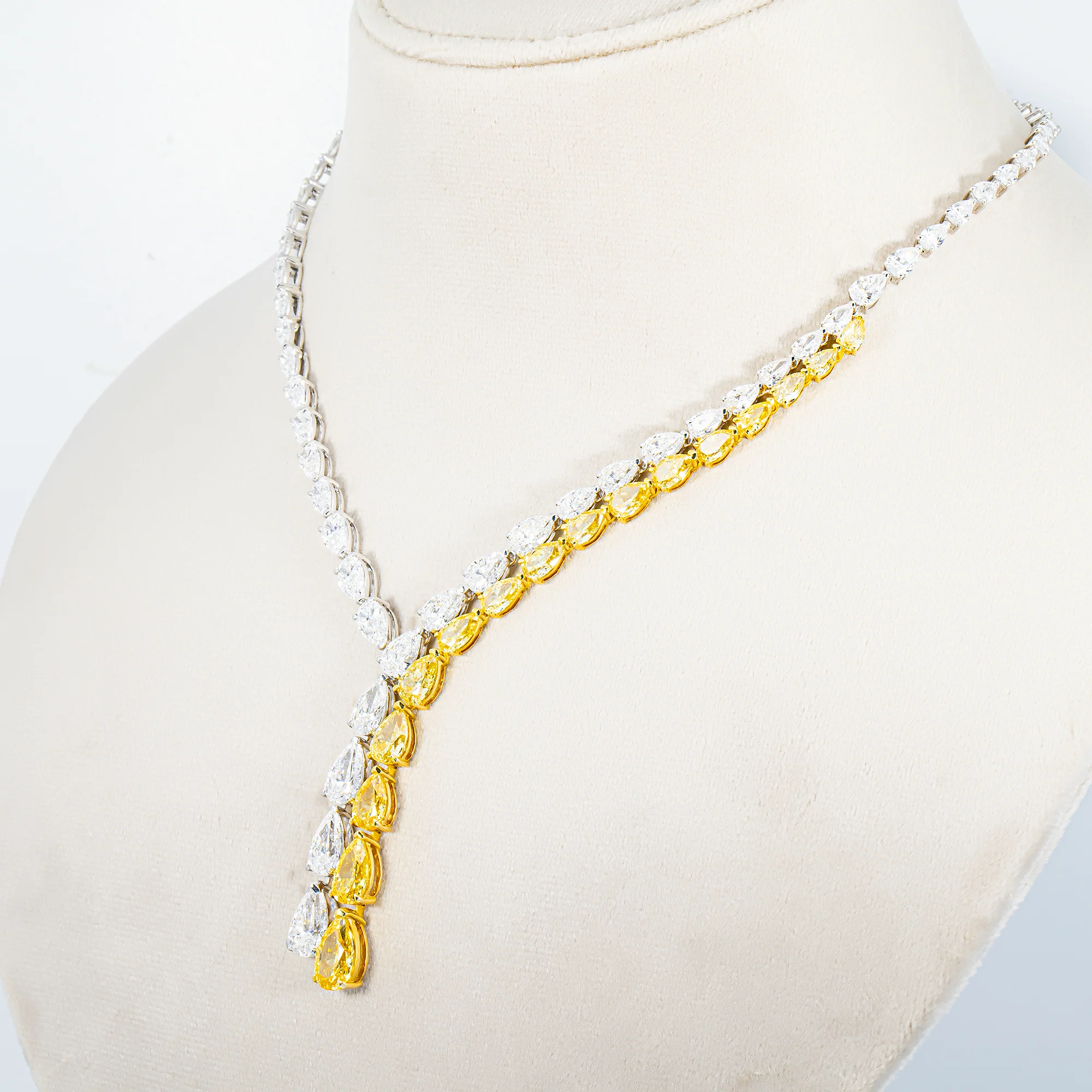 14K Two Tone Pear Cut Fancy Yellow Diamond Drop Necklace 35.20ct - Image 2