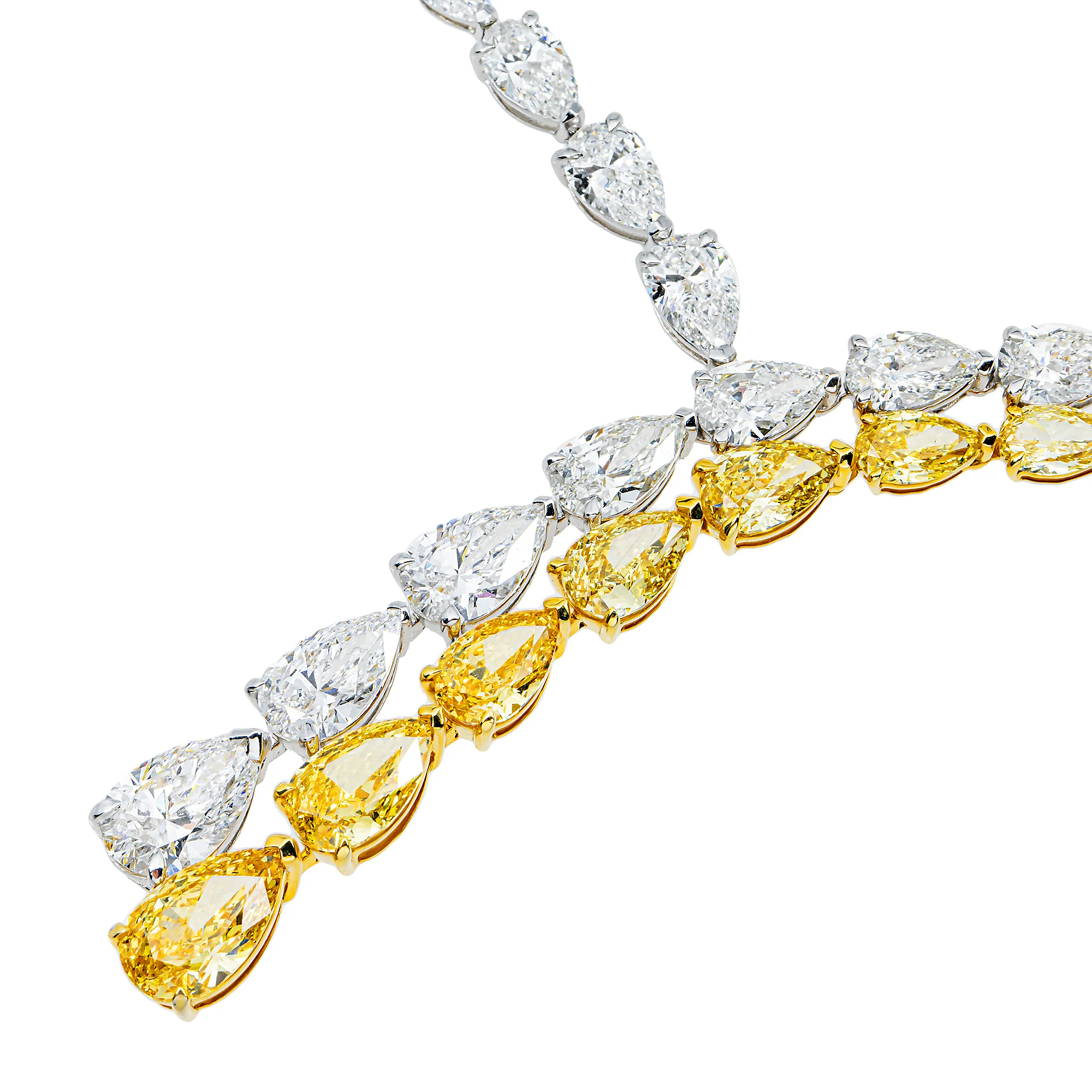 14K Two Tone Pear Cut Fancy Yellow Diamond Drop Necklace 35.20ct - Image 3