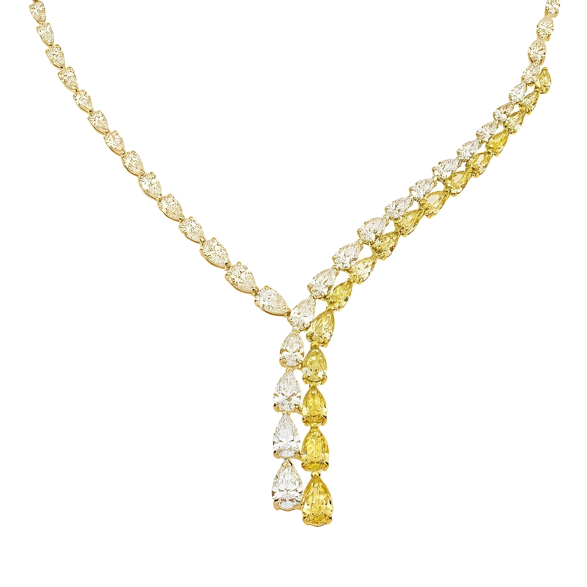14K Two Tone Pear Cut Fancy Yellow Diamond Drop Necklace 35.20ct - Image 5