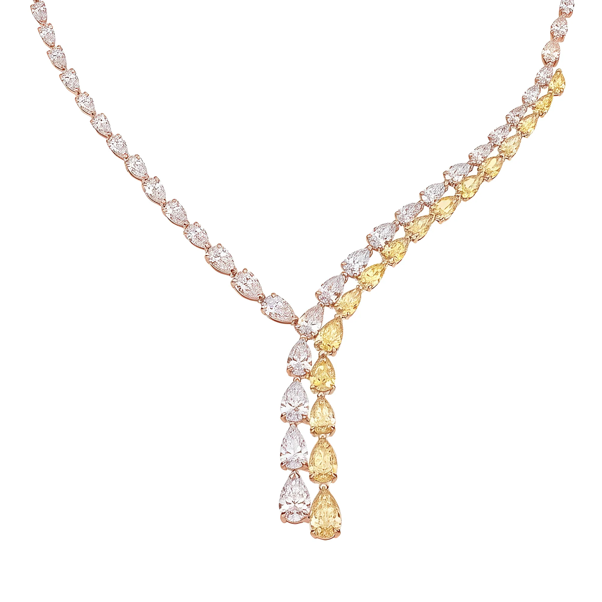 14K Two Tone Pear Cut Fancy Yellow Diamond Drop Necklace 35.20ct - Image 7