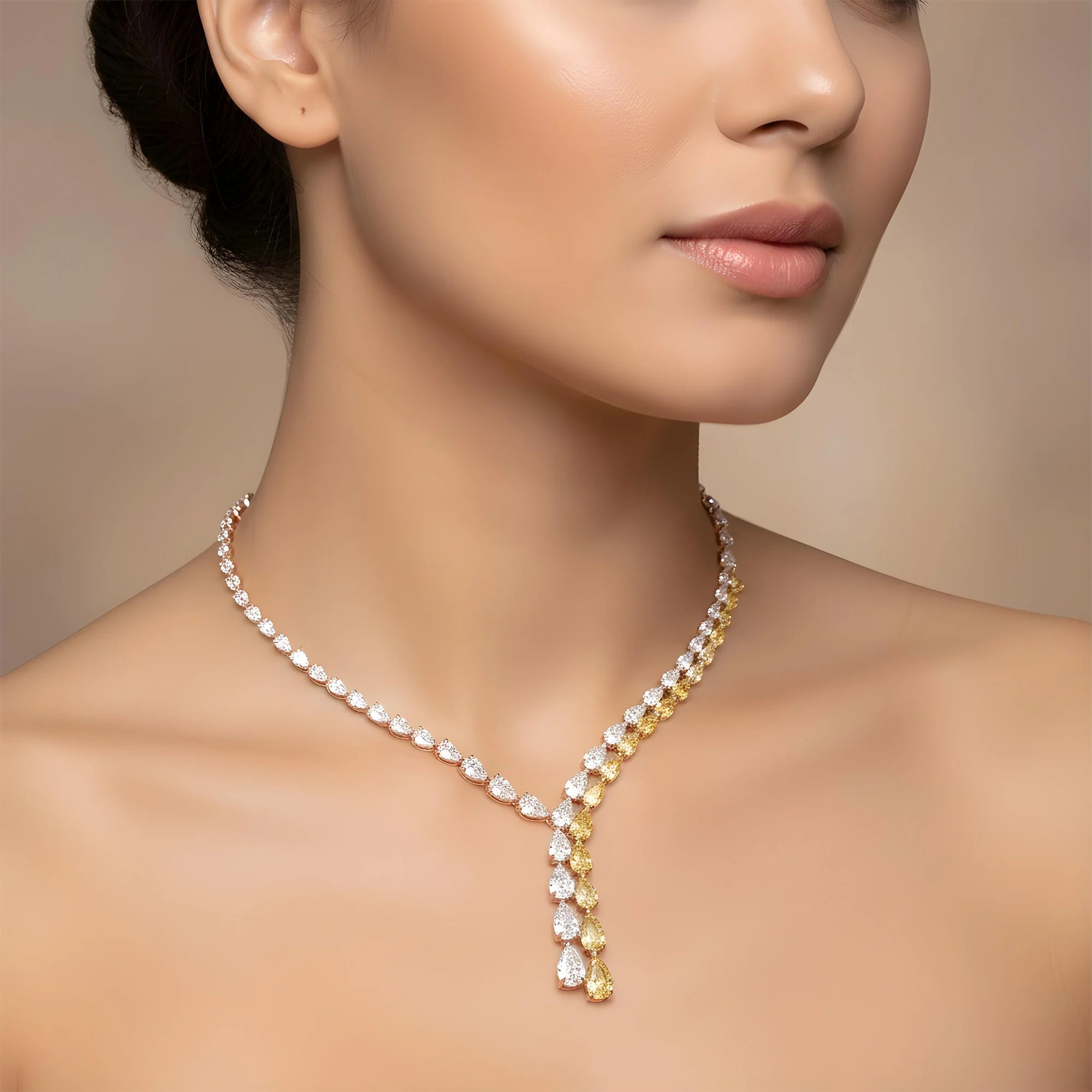14K Two Tone Pear Cut Fancy Yellow Diamond Drop Necklace 35.20ct - Image 8