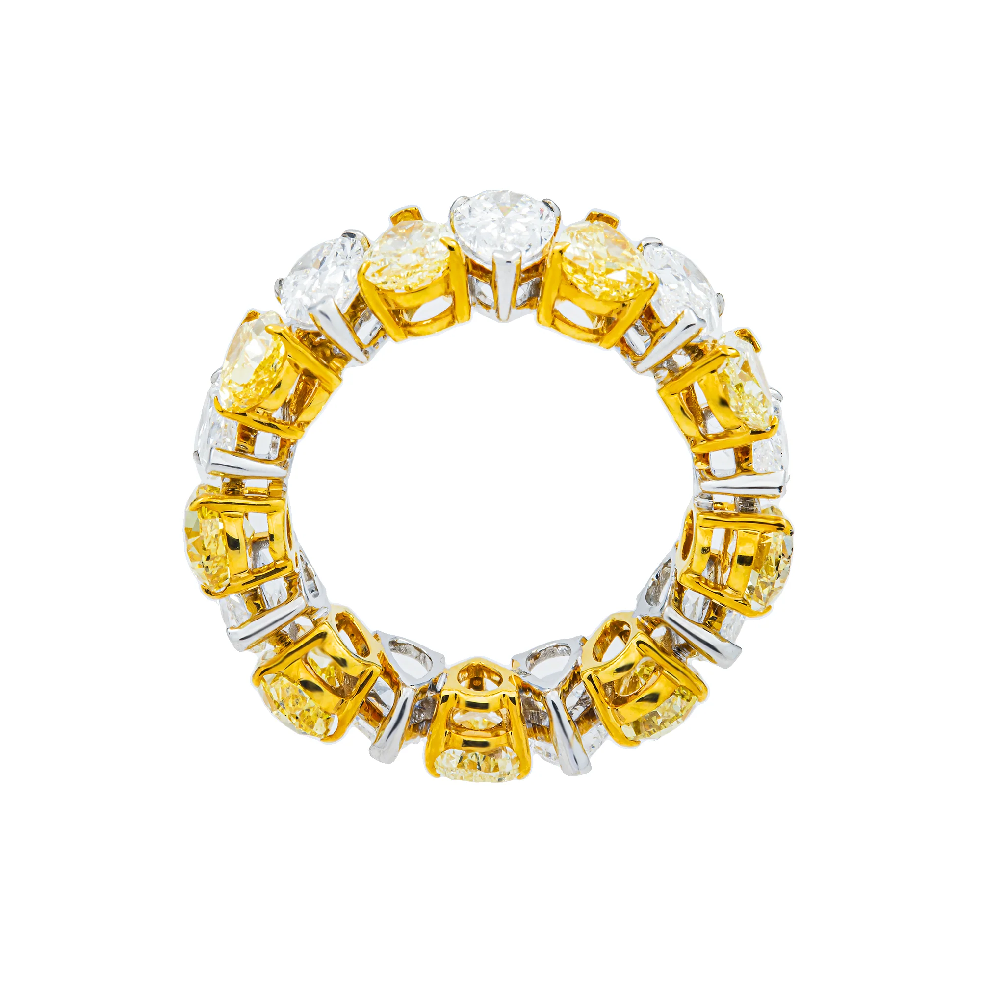 14K Two Tone Pear Cut Fancy Yellow & White Diamond Eternity Ring 8.31ct - Image 3