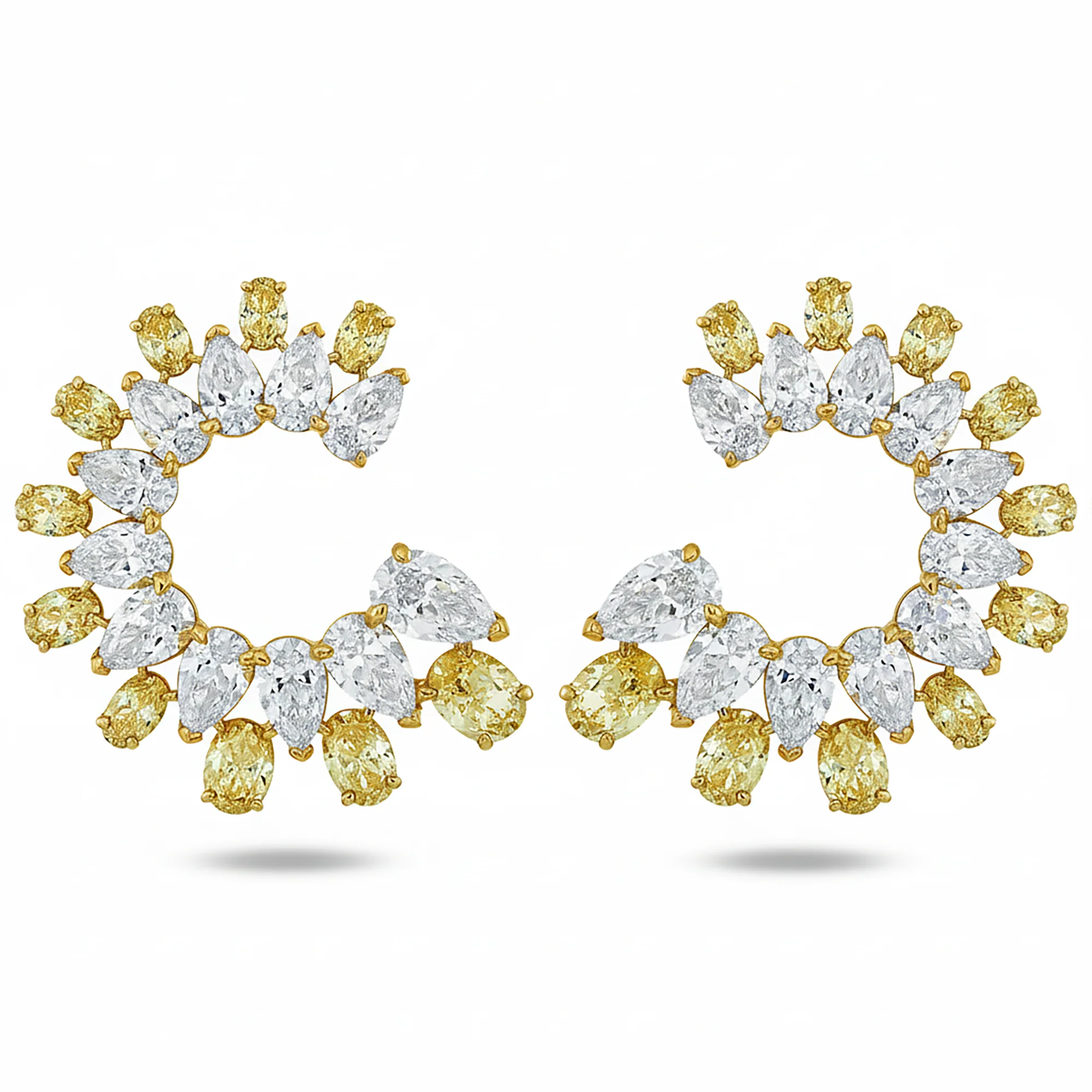 14K Two Tone Pear Cut Fancy Yellow & White Diamond Hoop Earrings 18.01ctw - Image 4