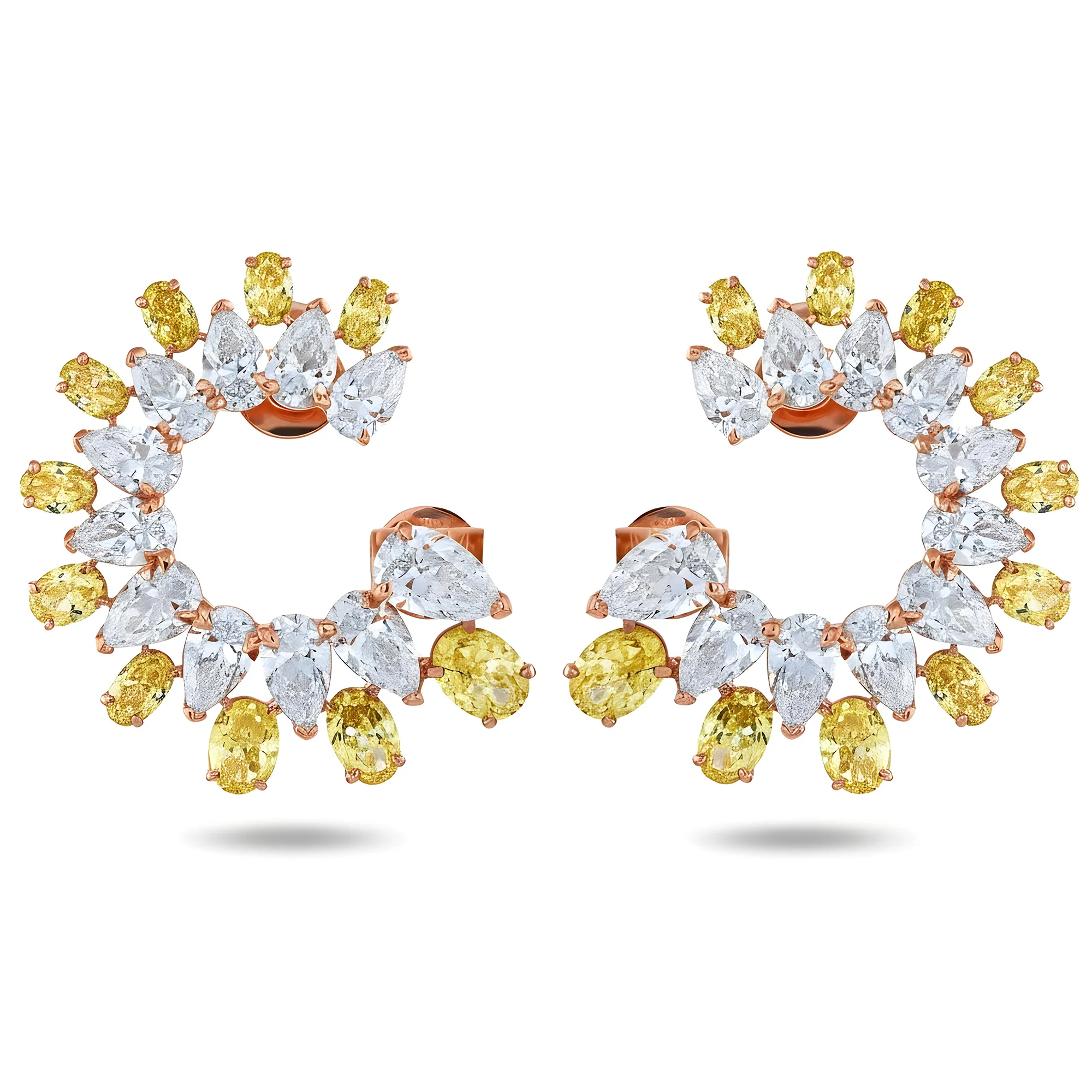 14K Two Tone Pear Cut Fancy Yellow & White Diamond Hoop Earrings 18.01ctw - Image 6