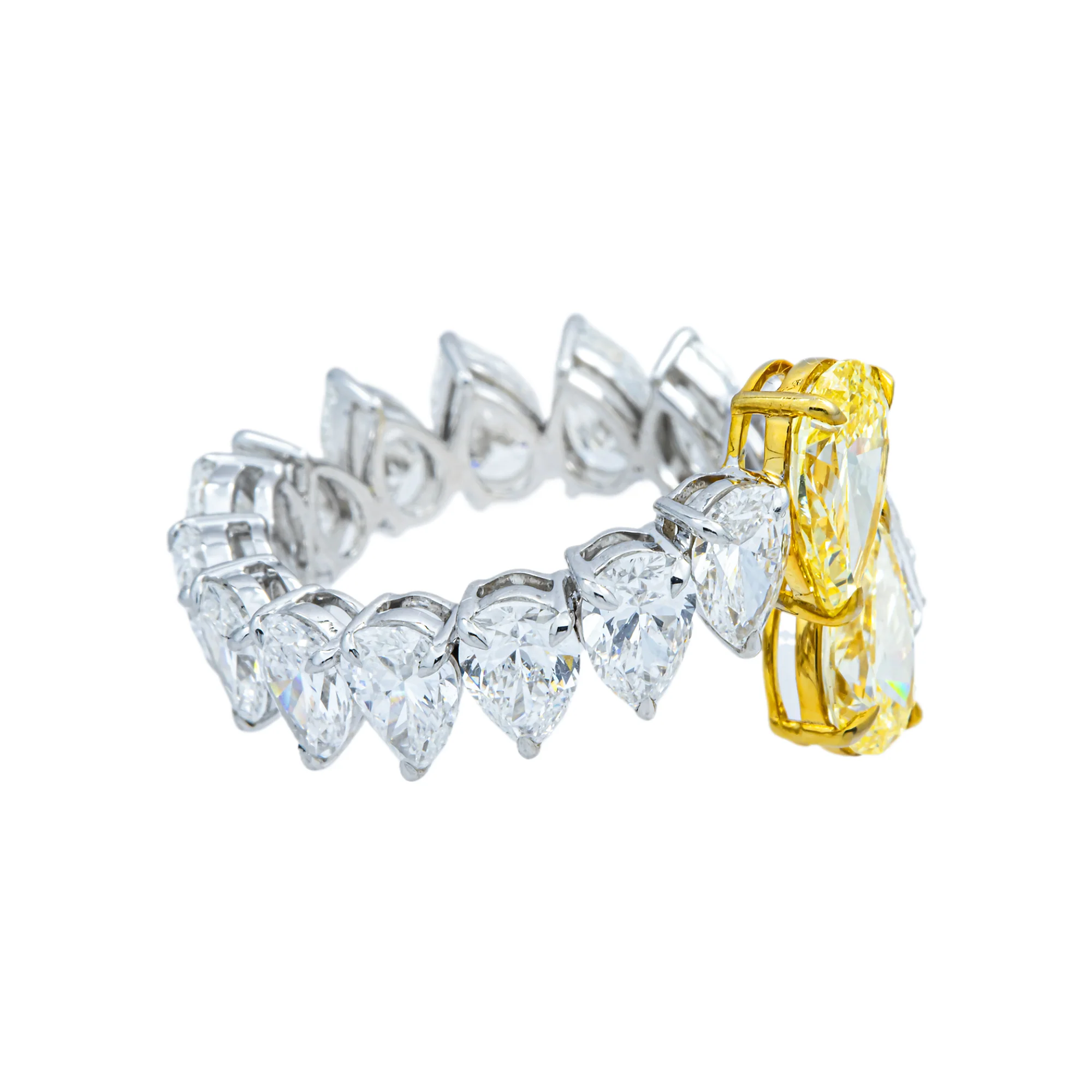 14K Two Tone Pear Cut Fancy Yellow & White Diamond Wrap Ring 6.82ct - Image 3