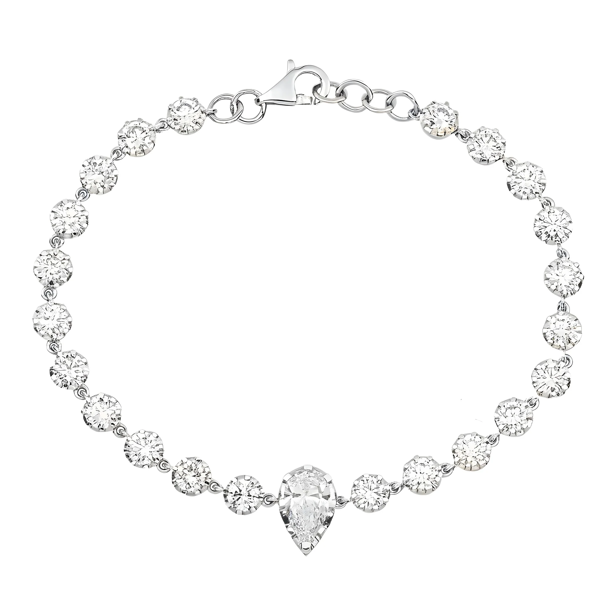 14K Two Tone Pear & Round Cut Diamond Satellite Bracelet 5.75ct - Image 4