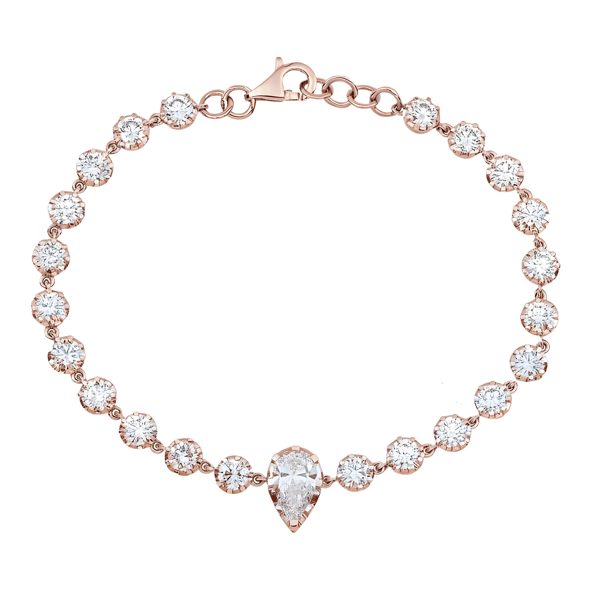 14K Two Tone Pear & Round Cut Diamond Satellite Bracelet 5.75ct - Image 7
