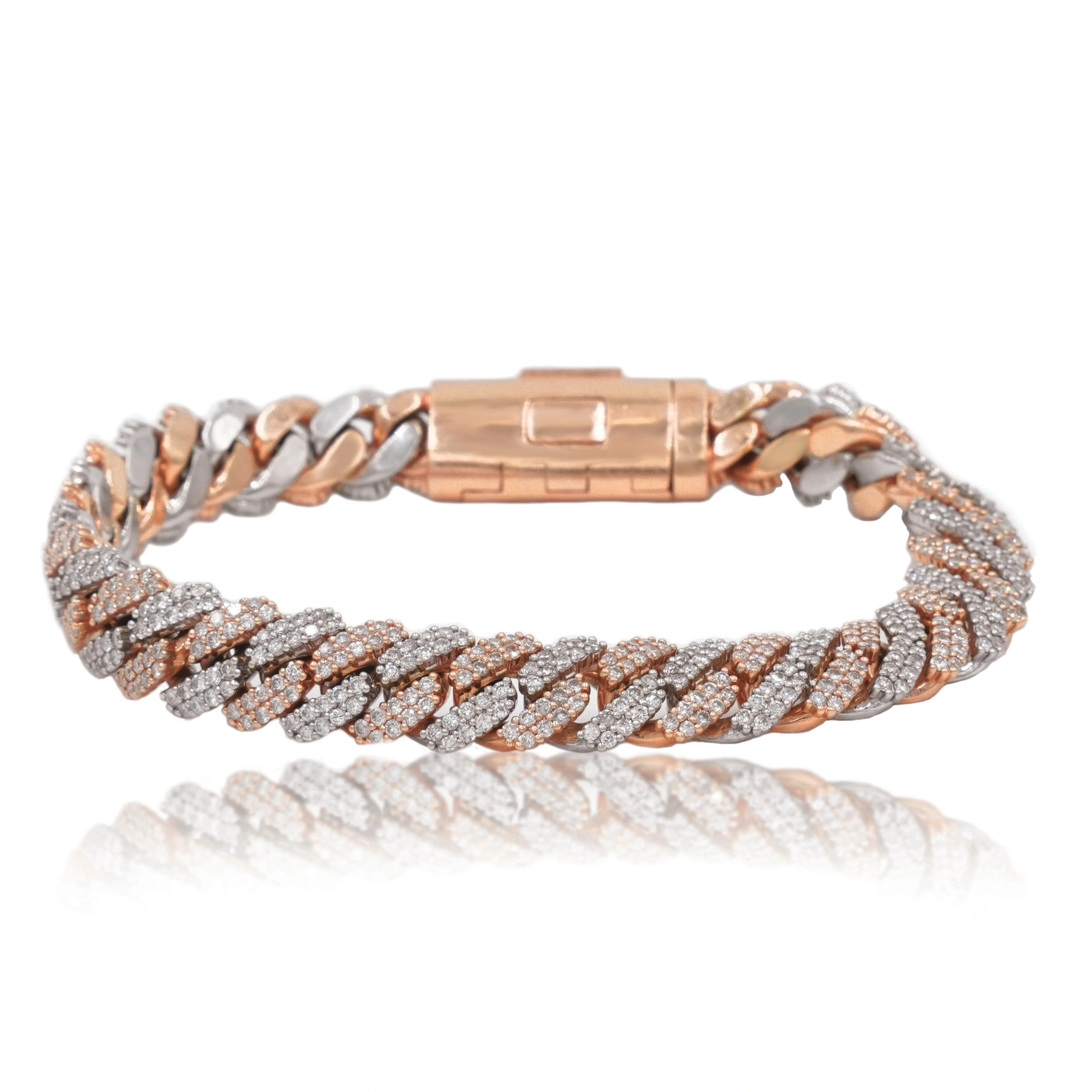 14K Two Tone 10mm Round Diamond Cuban Link Bracelet 7.0ct - Image 3