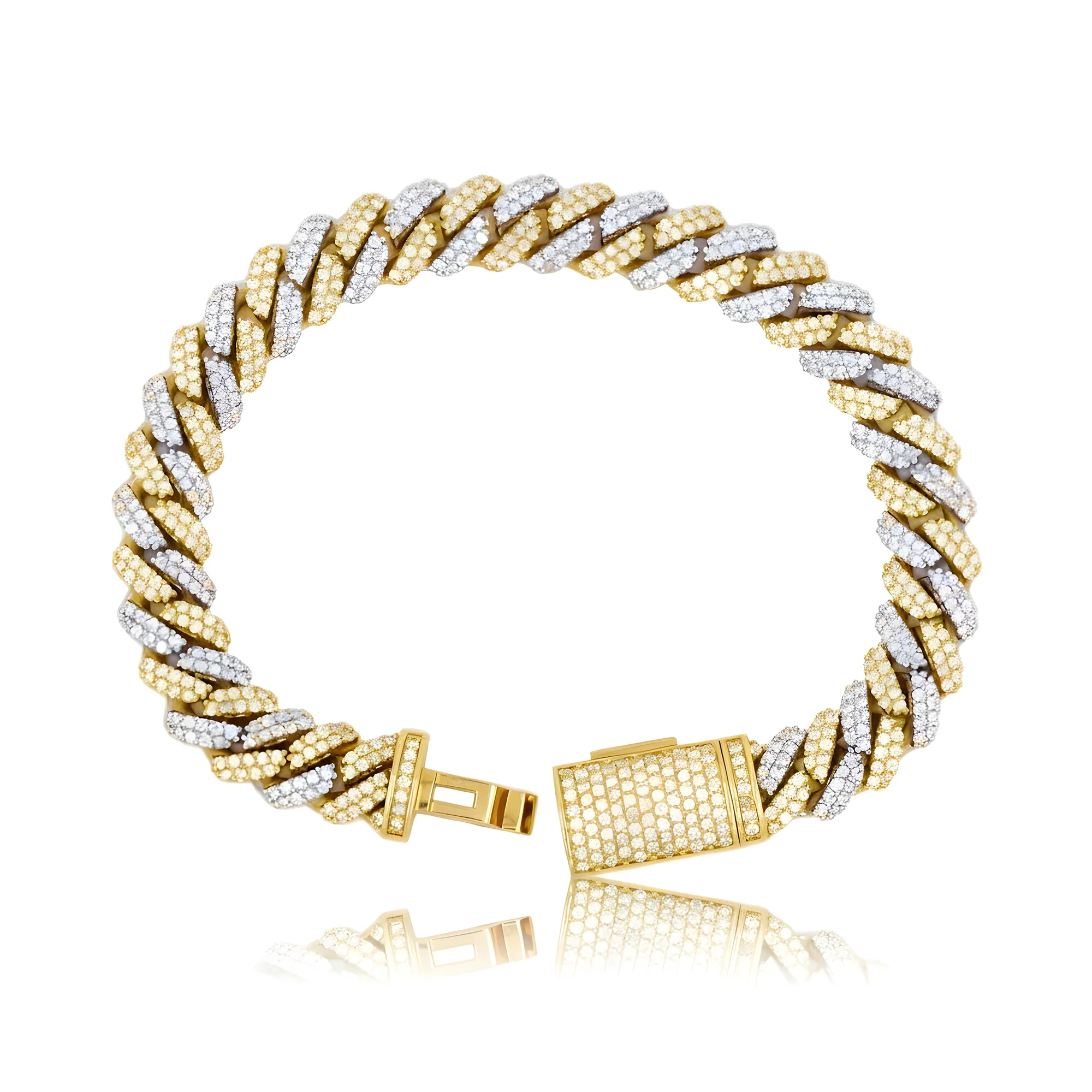 14K Two Tone 10mm Round Diamond Cuban Link Bracelet 7.0ct - Image 7