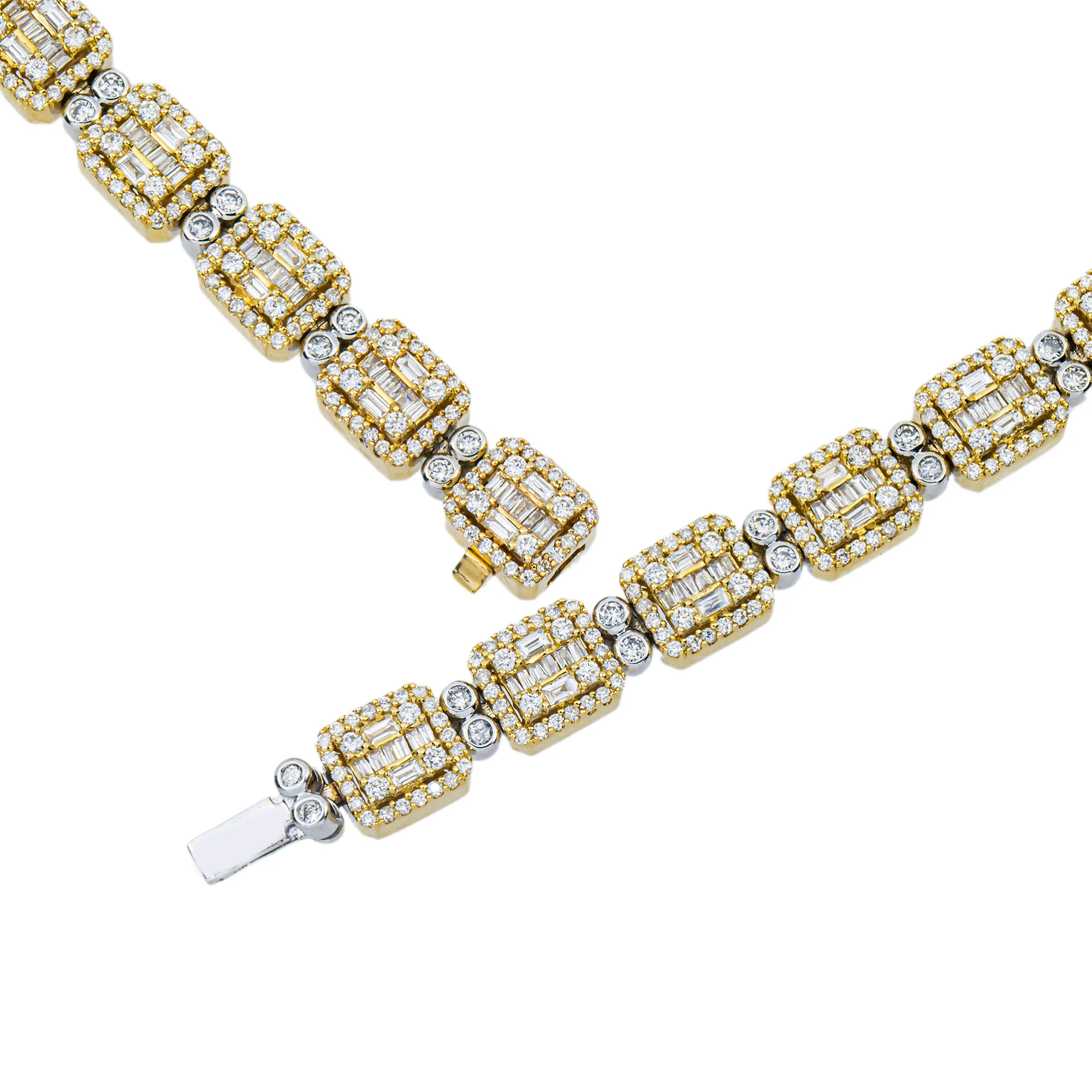 14K Two Tone Round & Baguette Cut Diamond Chain 14.62ct - Image 4