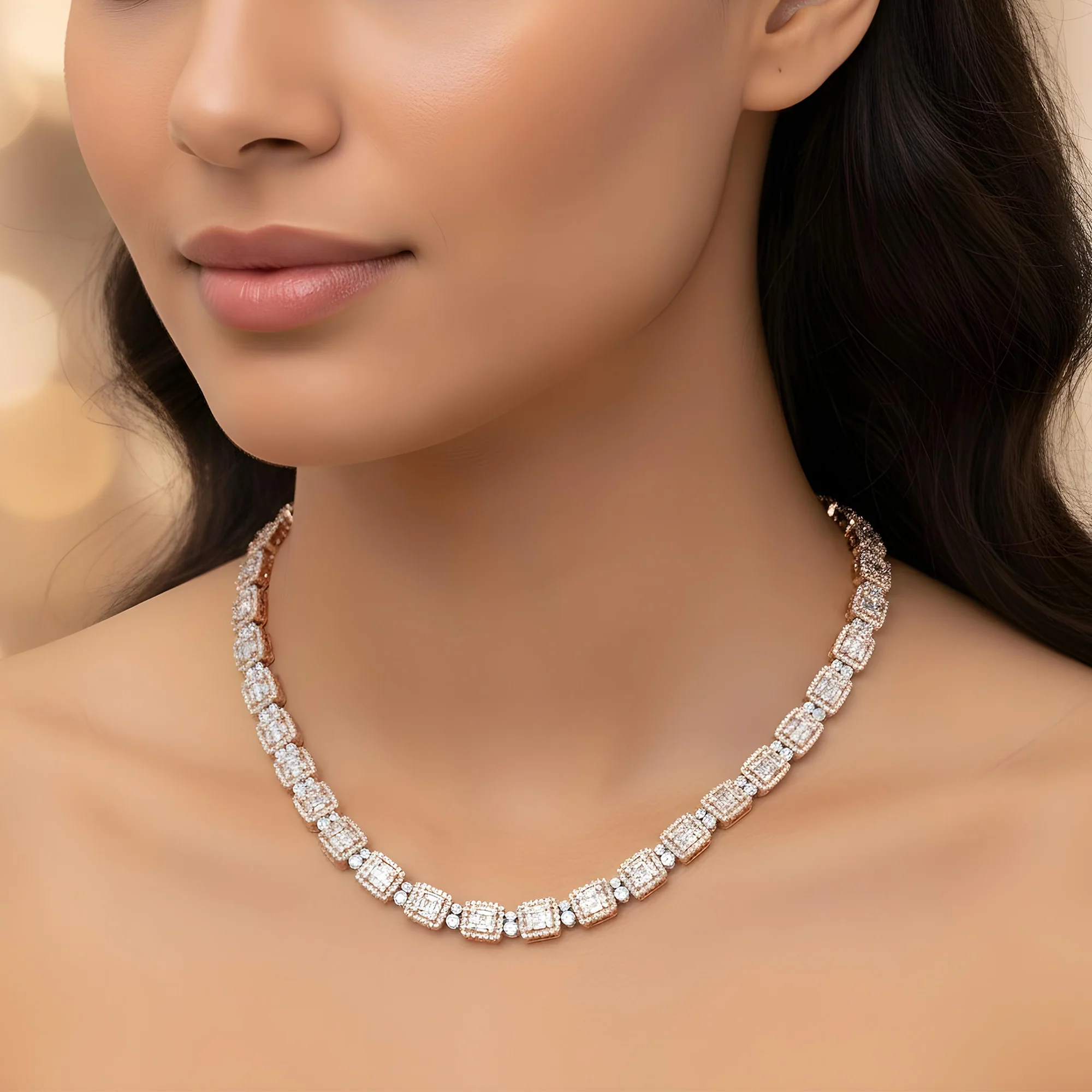 14K Two Tone Round & Baguette Cut Diamond Chain 14.62ct - Image 9
