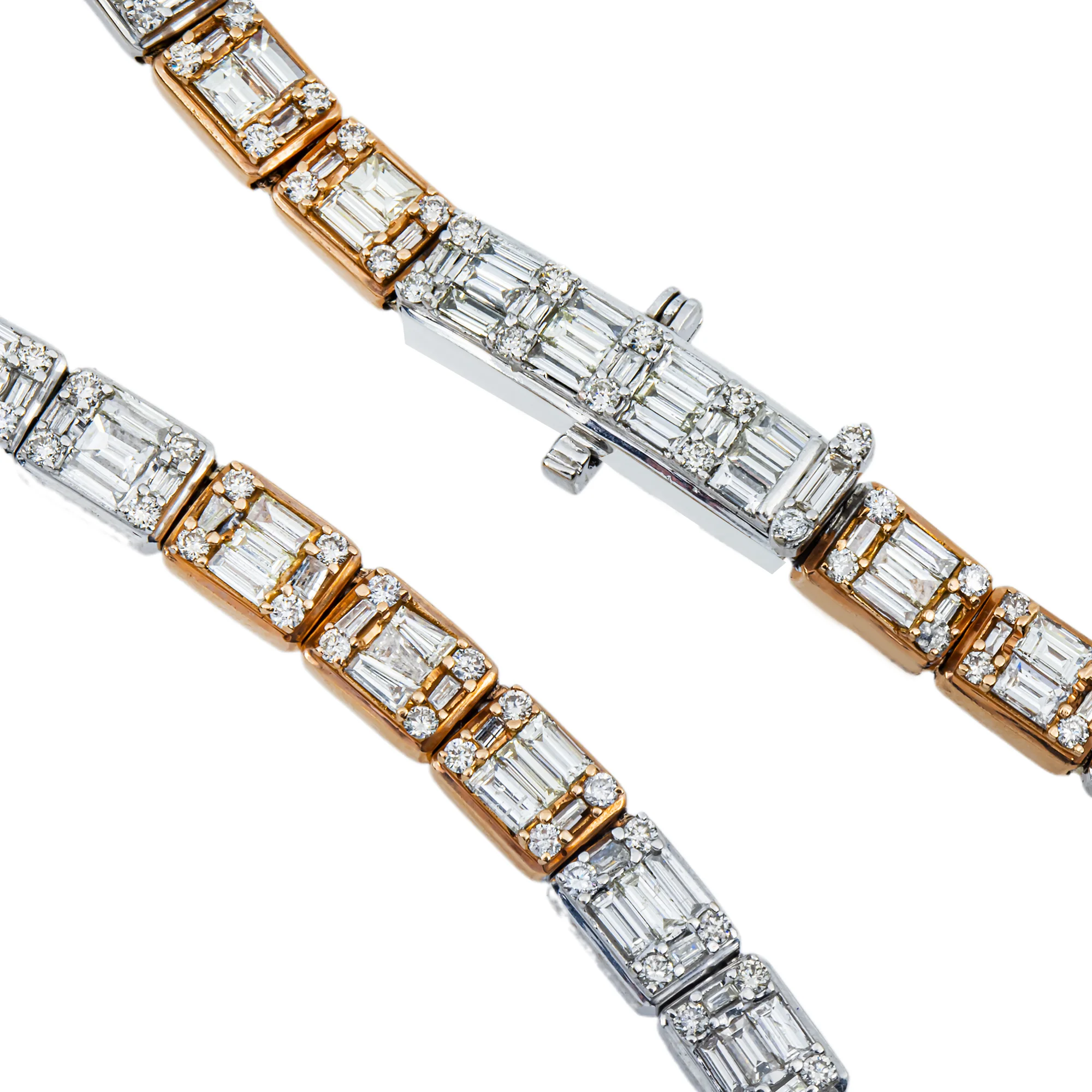 14K Two Tone Round & Baguette Cut Diamond Tennis Chain 17.85ct - Image 4