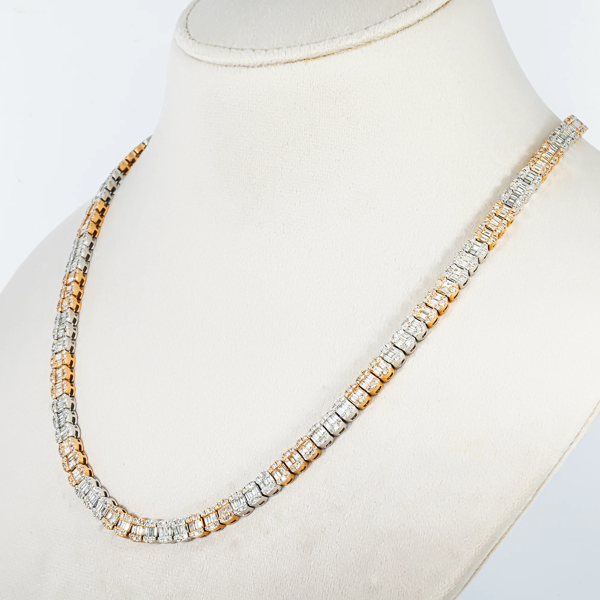 14K Two Tone Round & Baguette Cut Diamond Tennis Chain 19.83ct - Image 2