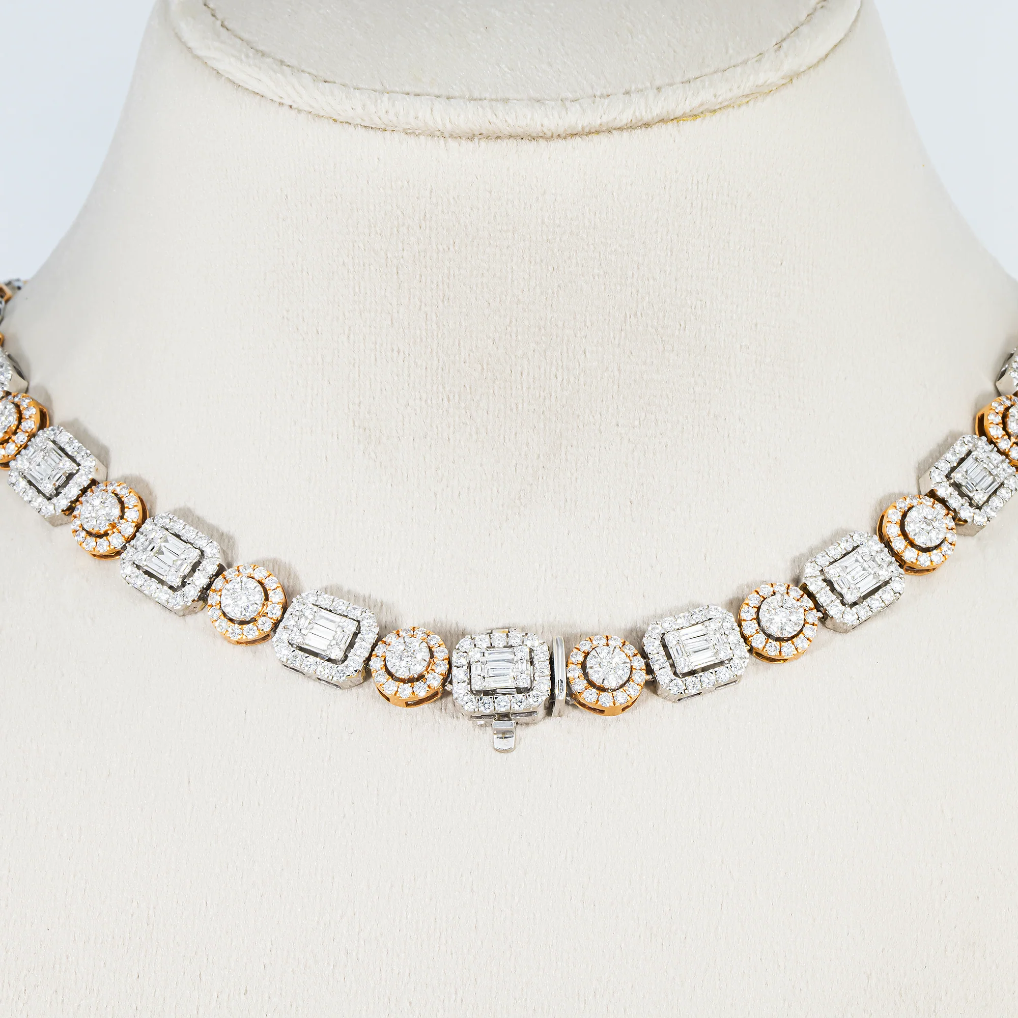 14K Two Tone Round & Baguette Cut Diamond Tennis Chain 22.12ct - Image 3