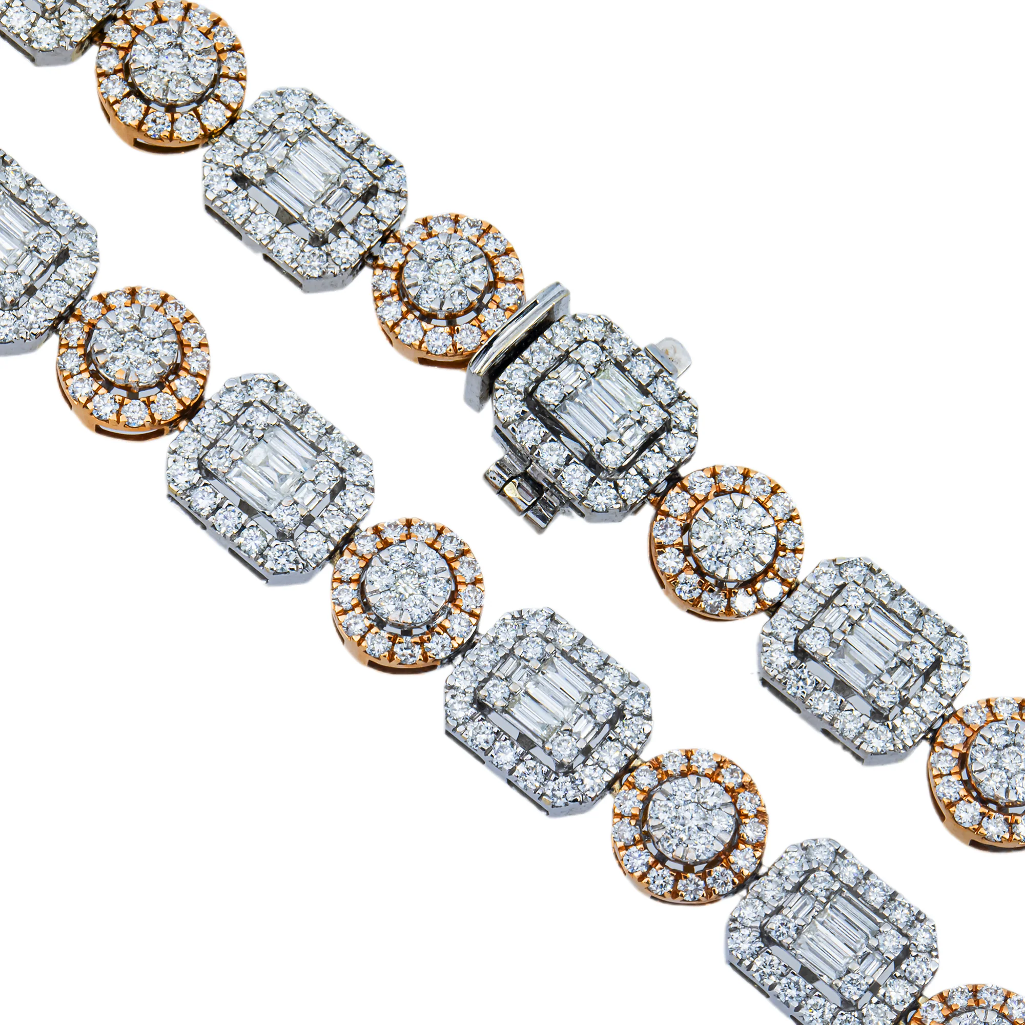 14K Two Tone Round & Baguette Cut Diamond Tennis Chain 22.12ct - Image 4