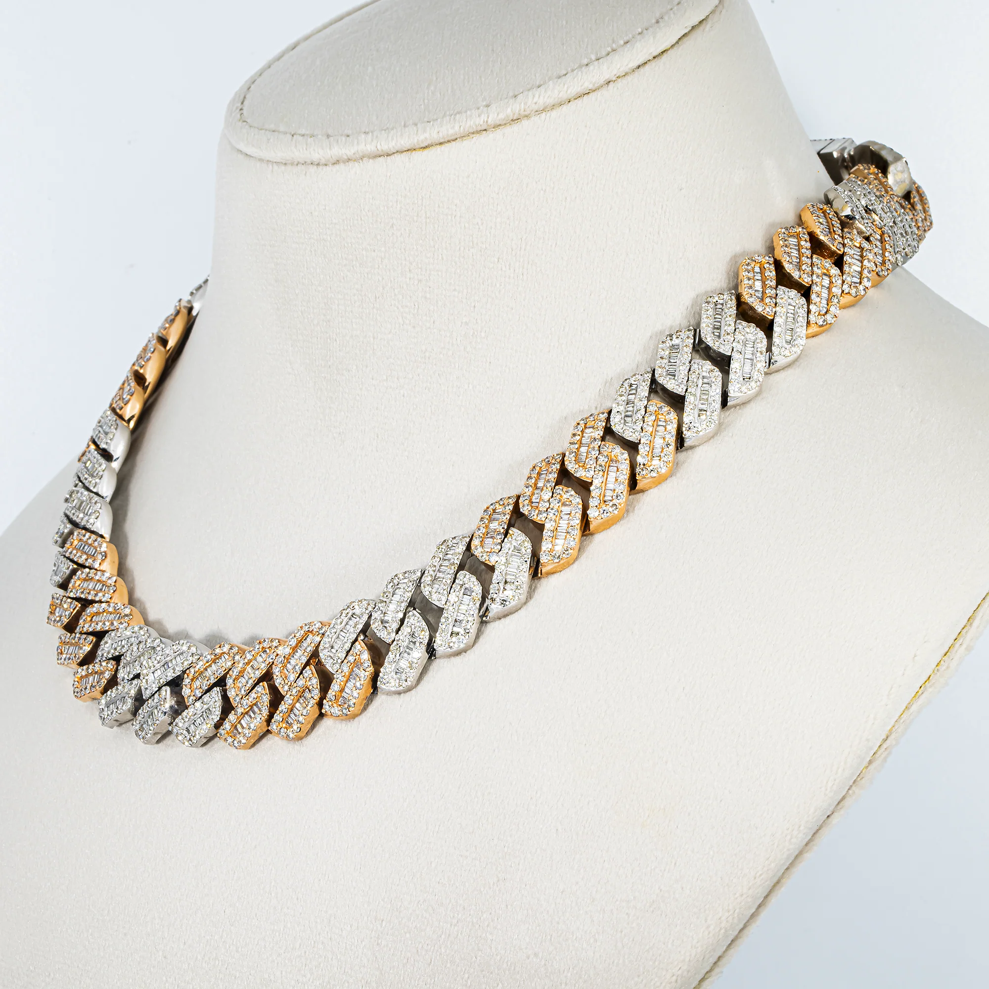 14K Two Tone Round & Baguette Diamond Cuban Link Chain 30.30ct - Image 2