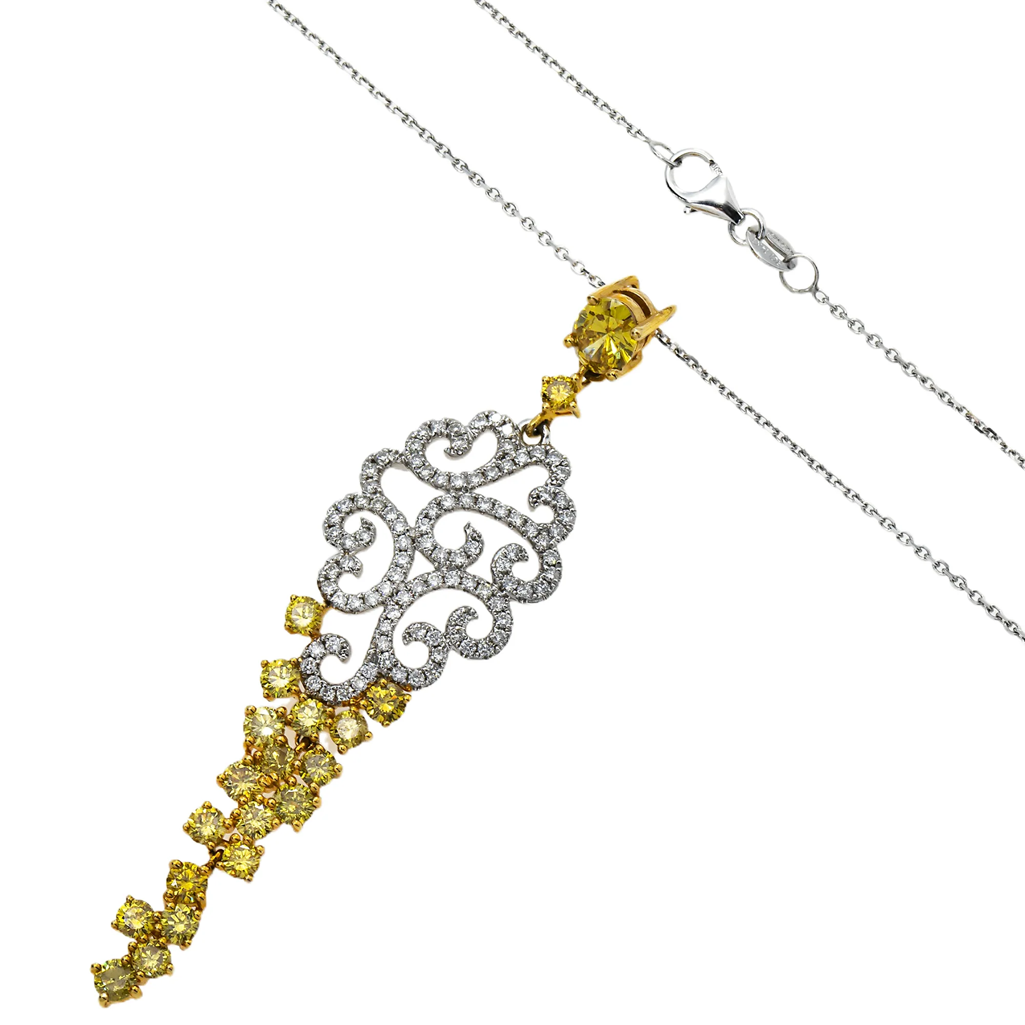 14K Two Tone Round Cut White & Fancy Yellow Diamond Pendant Necklace 2.78ct - Image 4