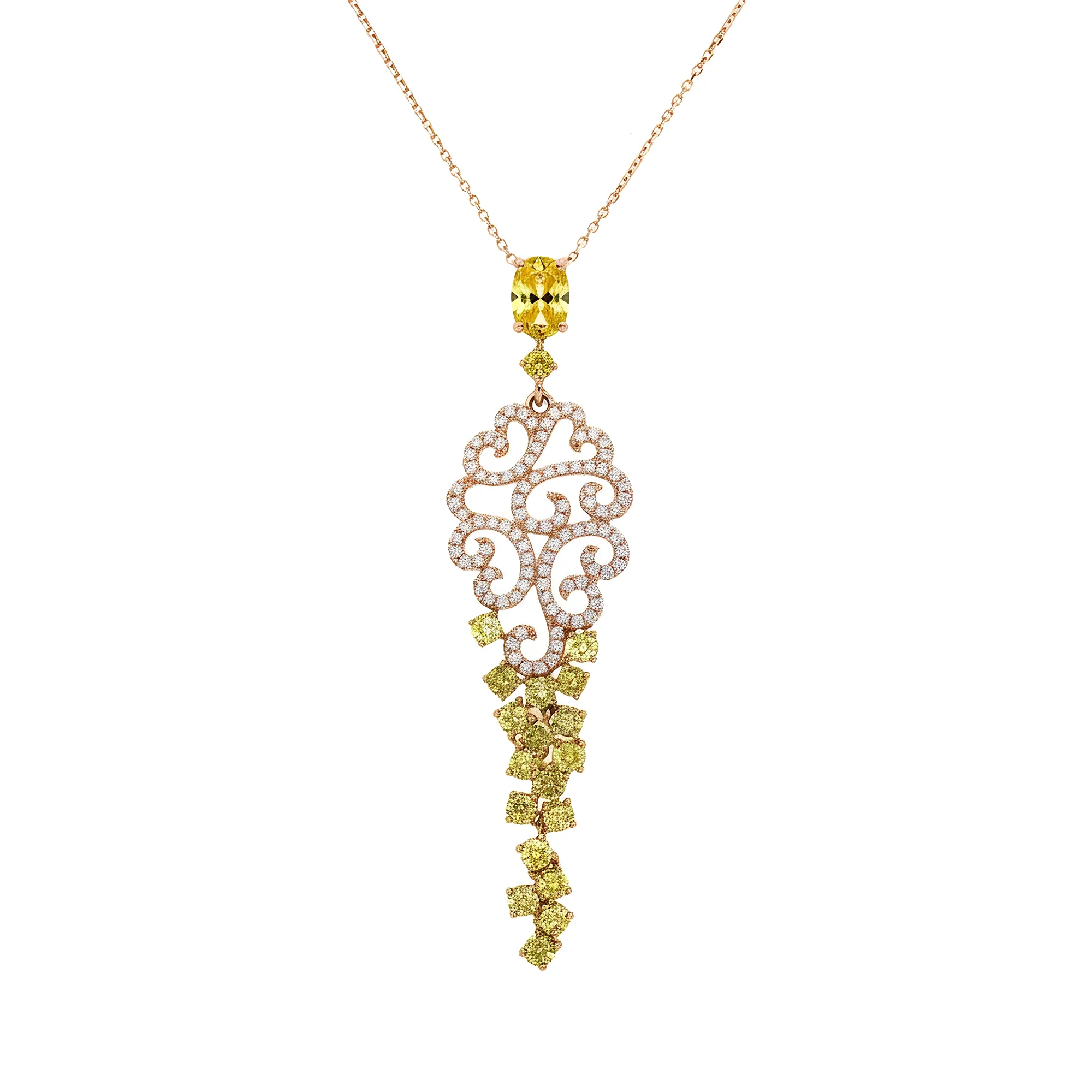 14K Two Tone Round Cut White & Fancy Yellow Diamond Pendant Necklace 2.78ct - Image 7
