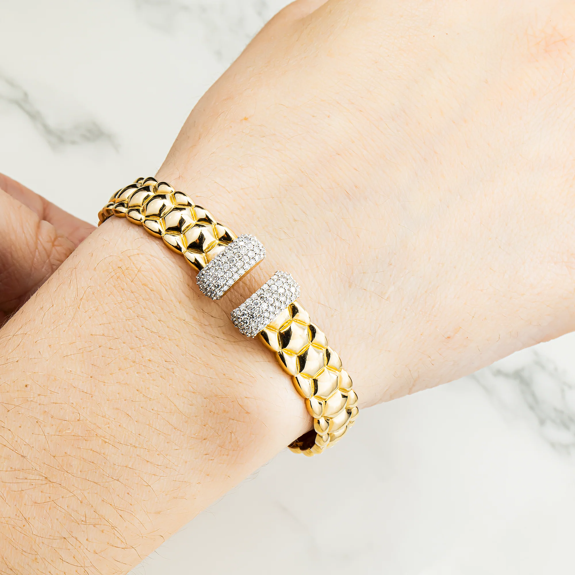 14K Two Tone Round Diamond Bangle Bracelet 1.04ct - Image 2