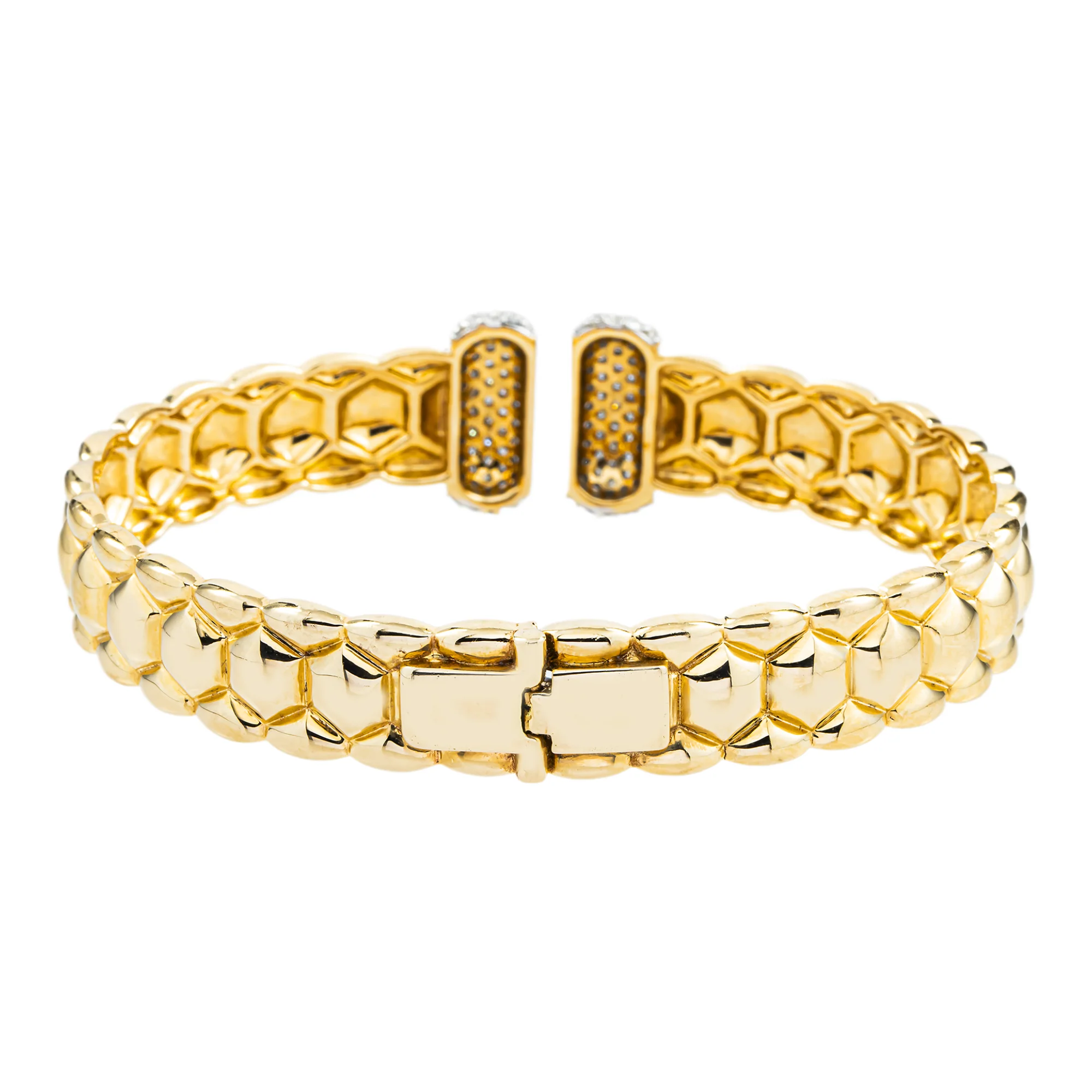 14K Two Tone Round Diamond Bangle Bracelet 1.04ct - Image 3