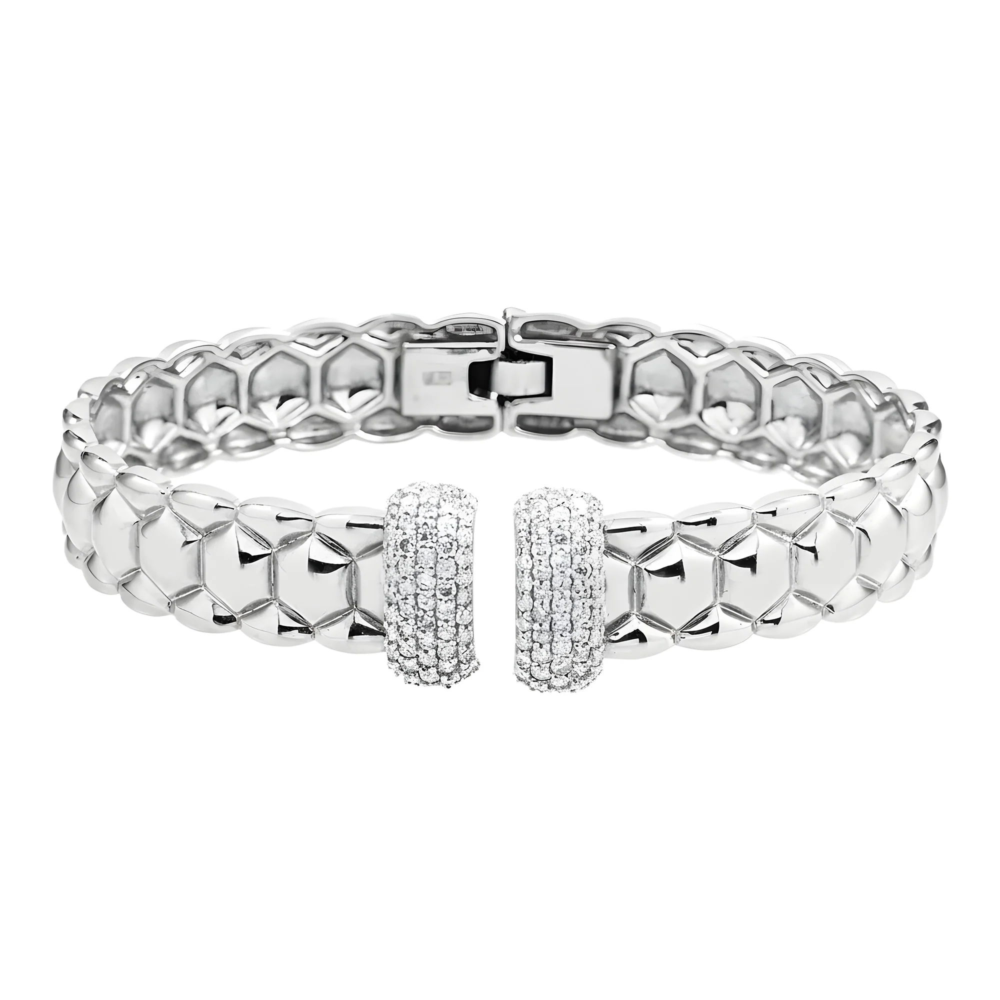 14K Two Tone Round Diamond Bangle Bracelet 1.04ct - Image 4