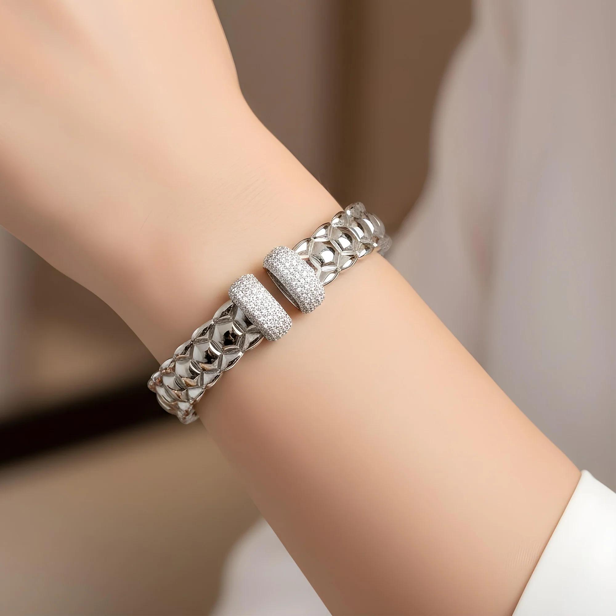 14K Two Tone Round Diamond Bangle Bracelet 1.04ct - Image 5