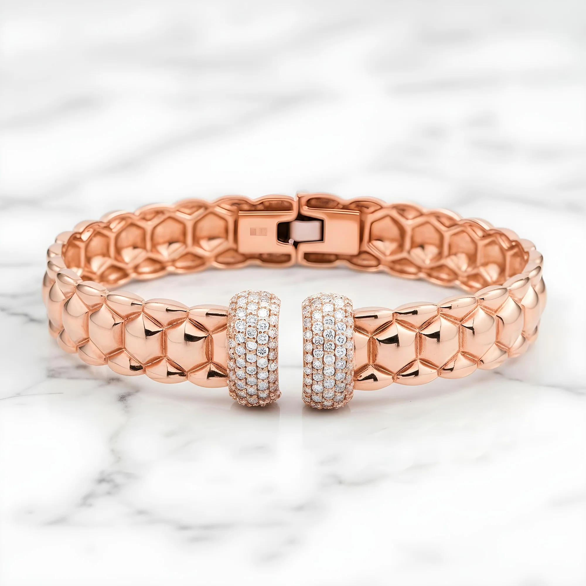 14K Two Tone Round Diamond Bangle Bracelet 1.04ct - Image 7