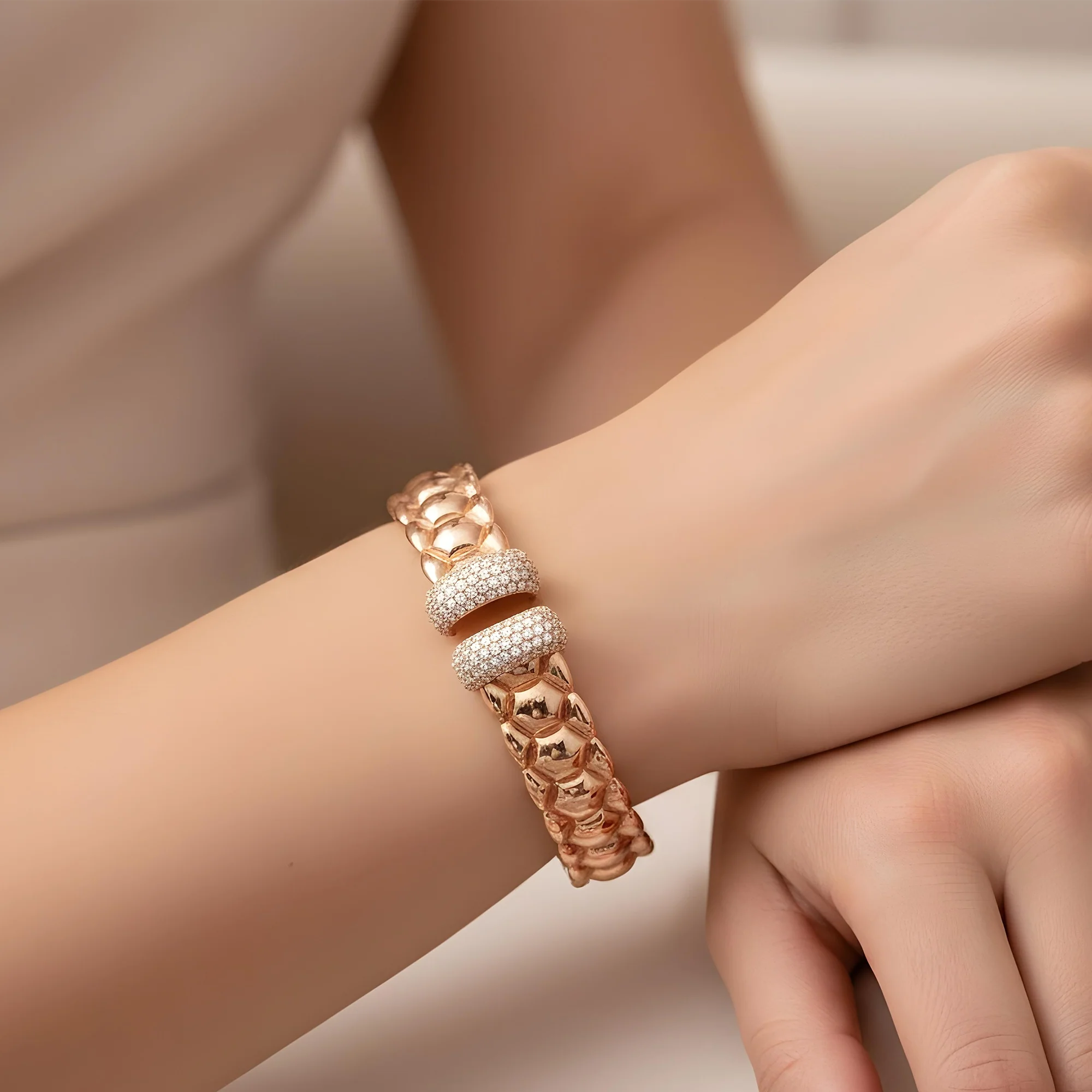 14K Two Tone Round Diamond Bangle Bracelet 1.04ct - Image 8