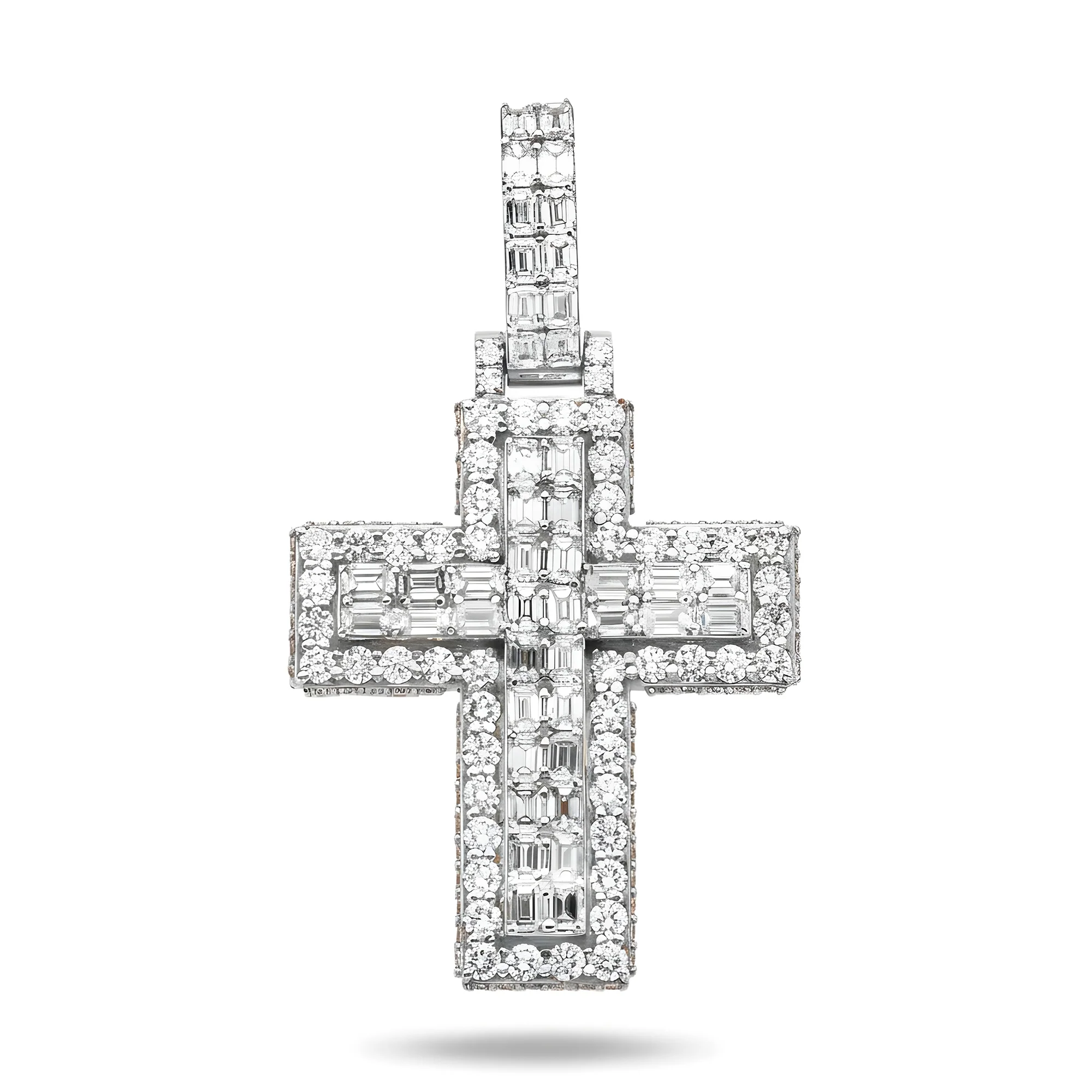 14K Two Tone Round Diamond Bilevel Cross Pendant 6.90ct - Image 5