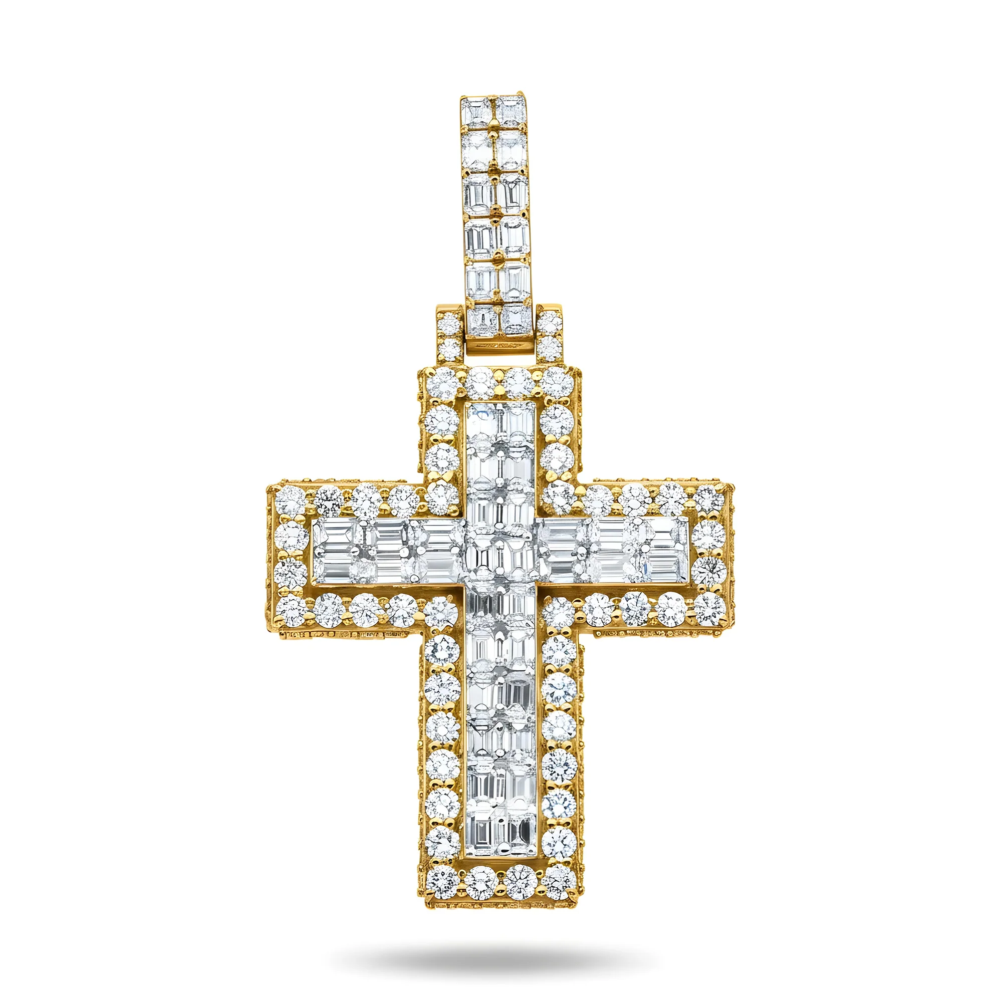 14K Two Tone Round Diamond Bilevel Cross Pendant 6.90ct - Image 8