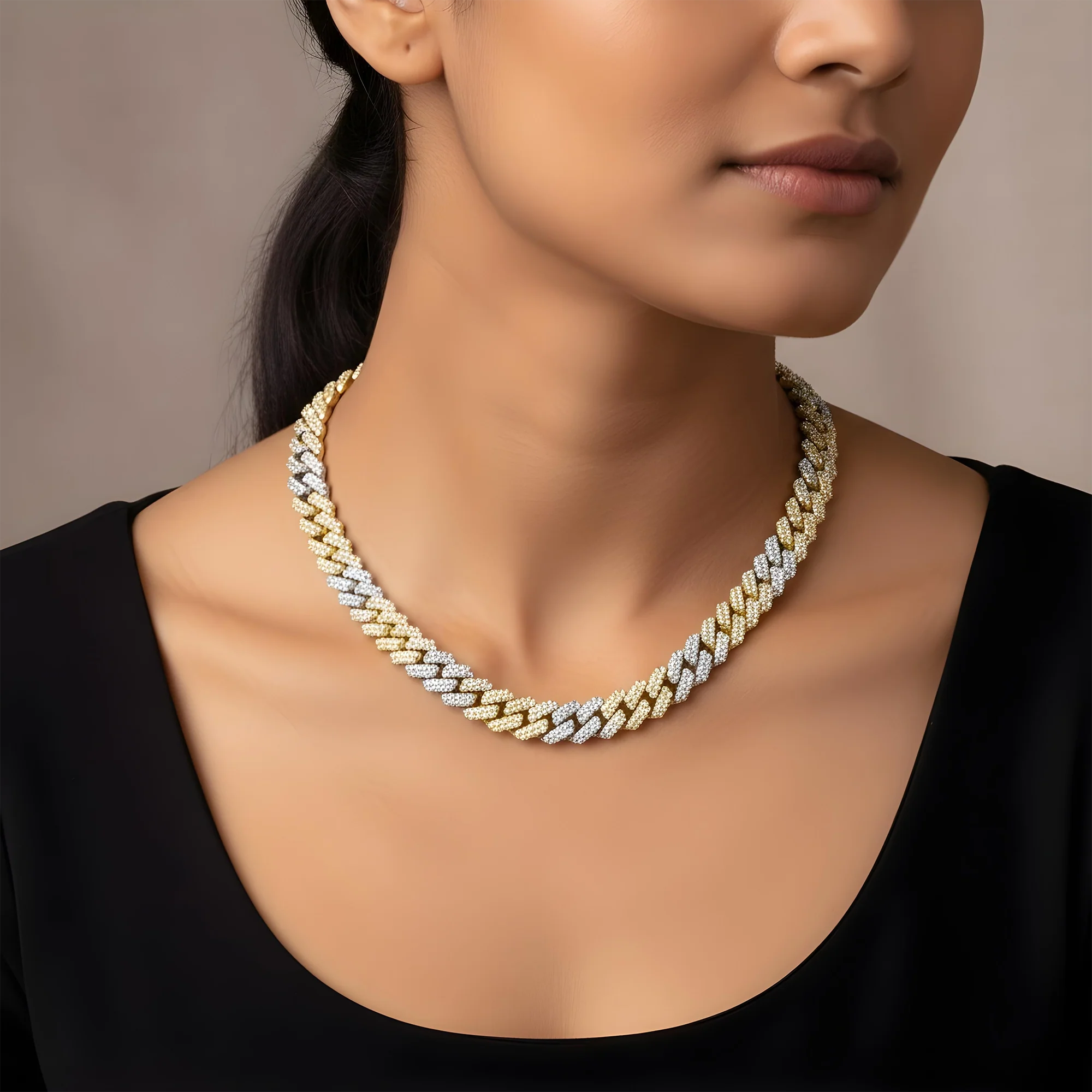 14K Two Tone 11mm Round Diamond Cuban Link Chain 22.0ct - Image 8