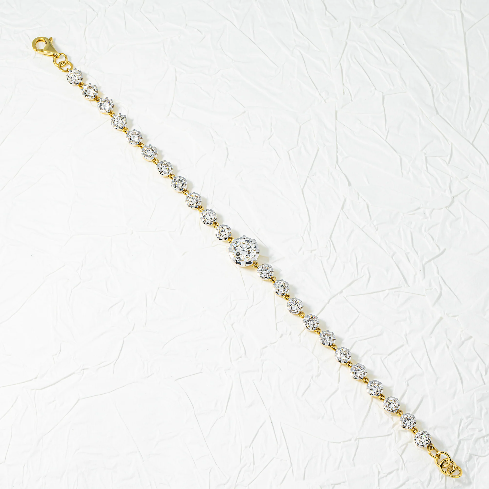 14K Two Tone Round Diamond Satellite Bracelet 5.28ct - Image 3