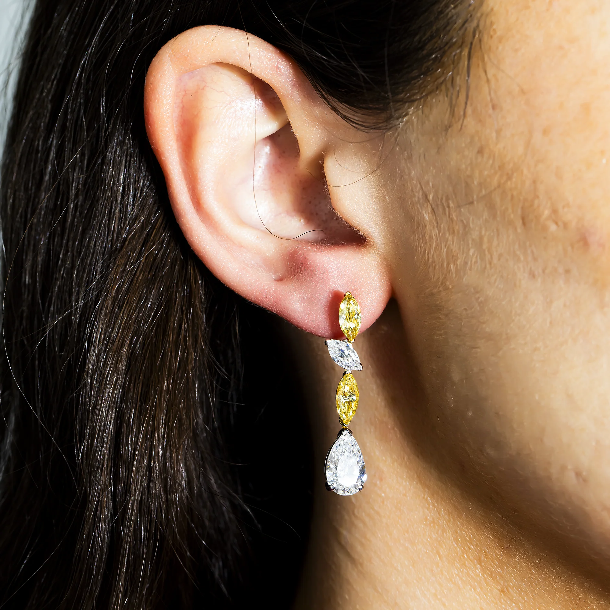 14K Two Tone White & Fancy Yellow Diamond Drop Earrings 7.33ct - Image 2