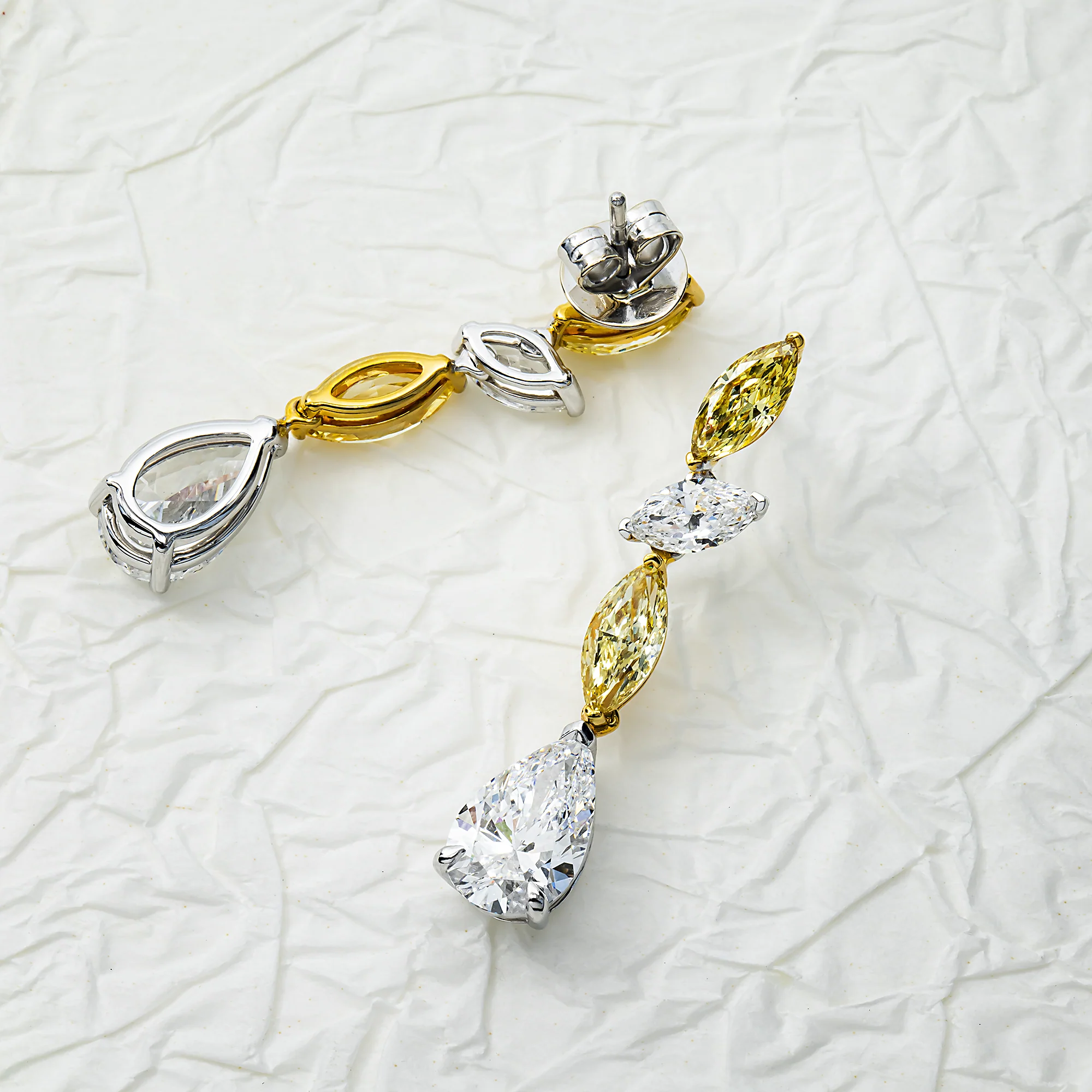 14K Two Tone White & Fancy Yellow Diamond Drop Earrings 7.33ct - Image 3