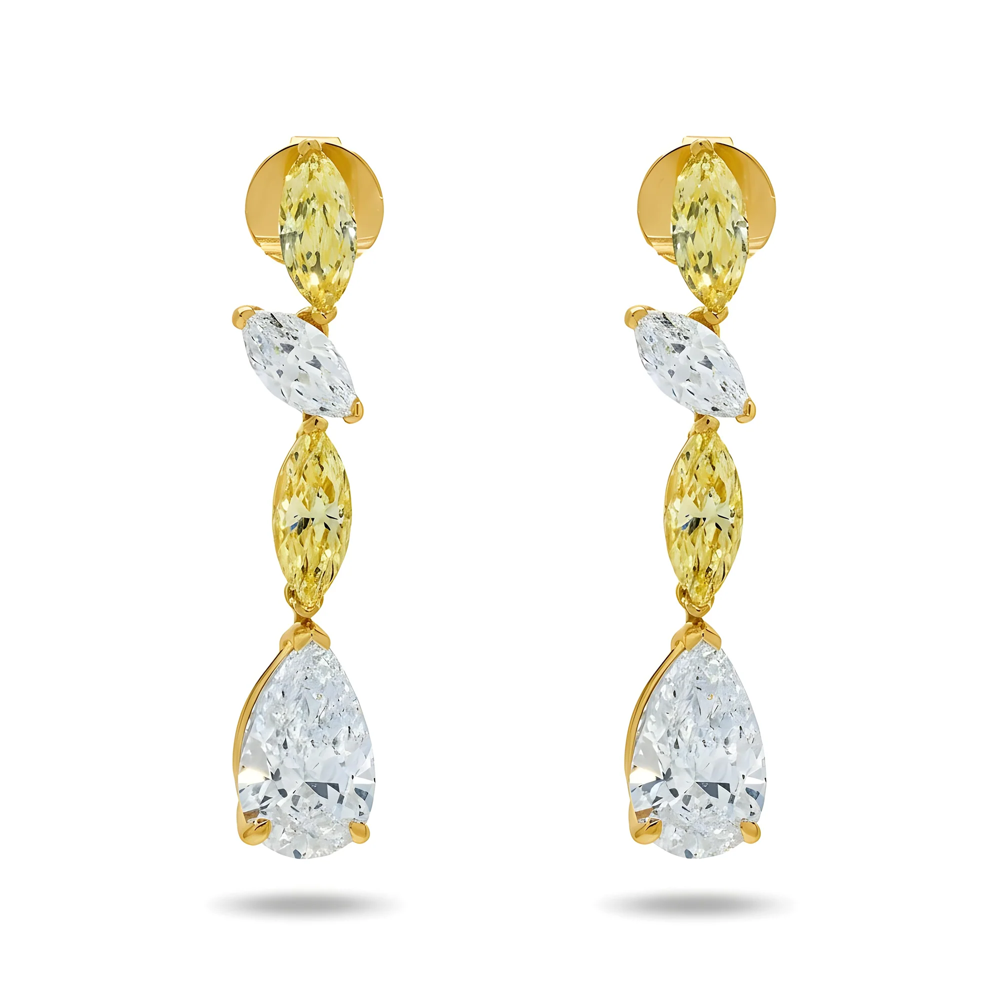 14K Two Tone White & Fancy Yellow Diamond Drop Earrings 7.33ct - Image 4