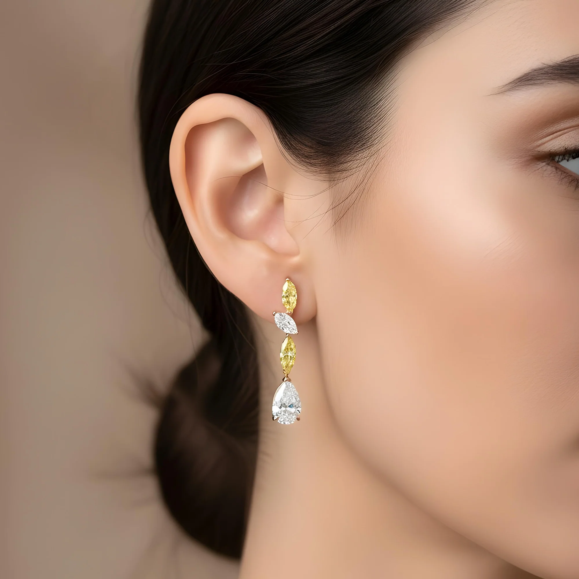 14K Two Tone White & Fancy Yellow Diamond Drop Earrings 7.33ct - Image 7