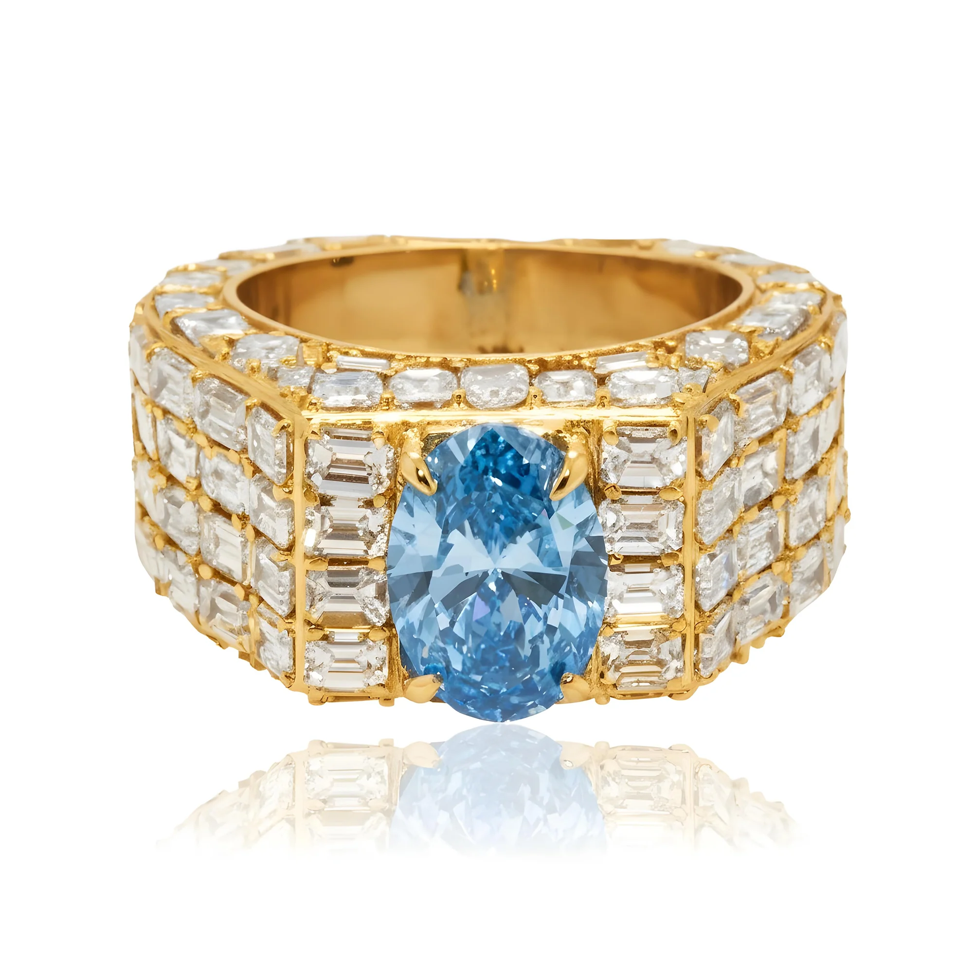14K Whie Gold Emerald & Oval Cut Fancy Vivid Blue Diamond Ring 16.33ctw - Image 6