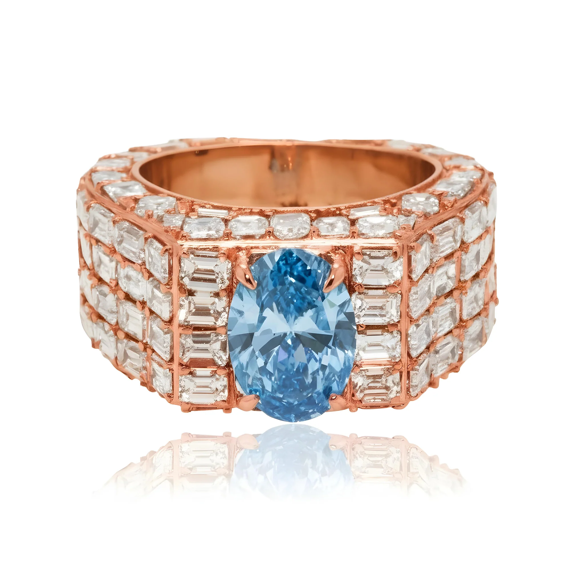 14K Whie Gold Emerald & Oval Cut Fancy Vivid Blue Diamond Ring 16.33ctw - Image 8