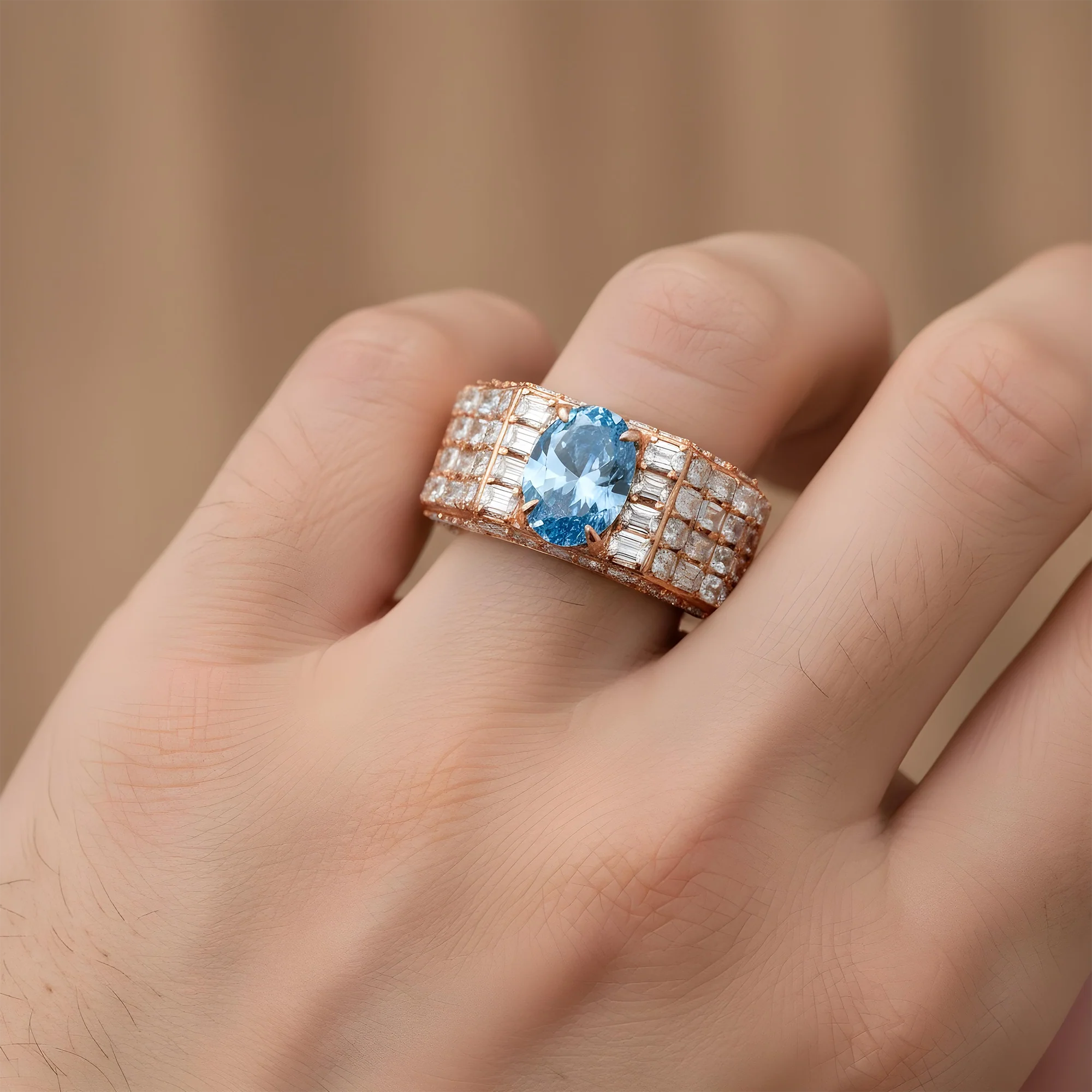 14K Whie Gold Emerald & Oval Cut Fancy Vivid Blue Diamond Ring 16.33ctw - Image 9