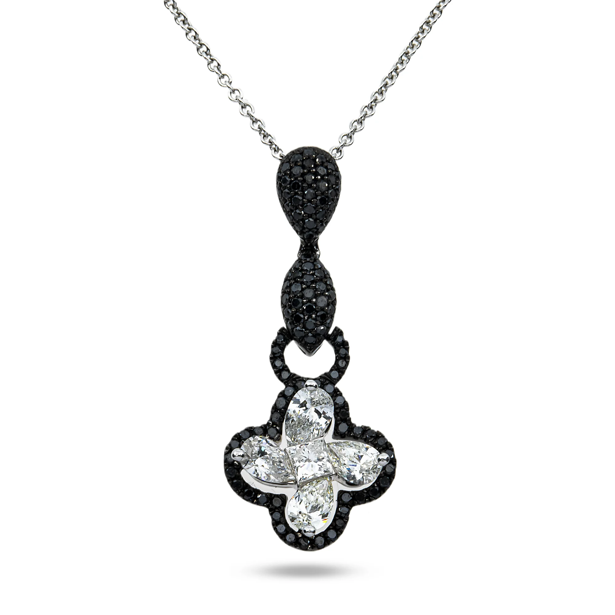 14K White & Black Gold White & Black Diamond Pendant & Chain Necklace 1.84ct