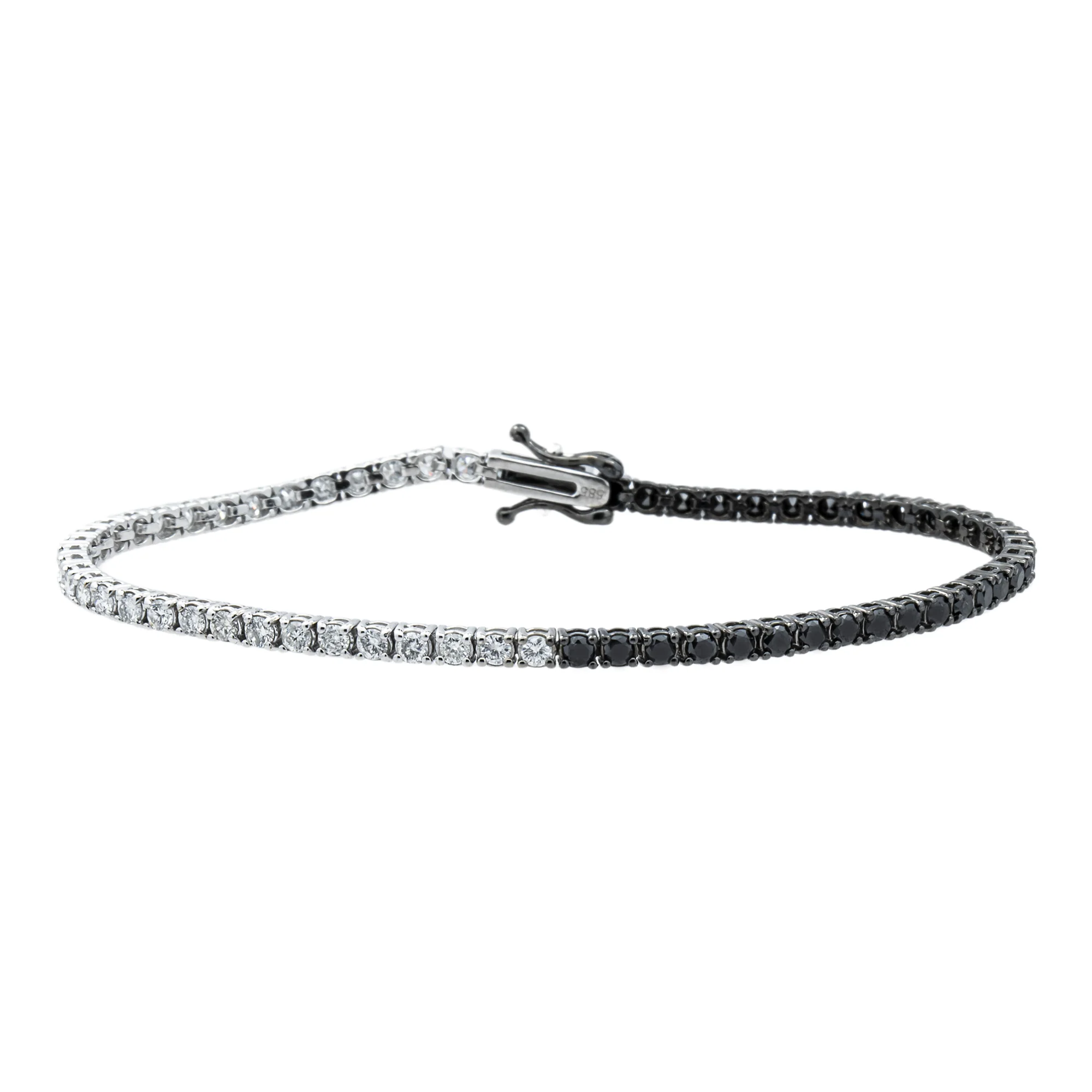 14K White & Black Gold White & Black Round Diamond Tennis Bracelet 2.90ct