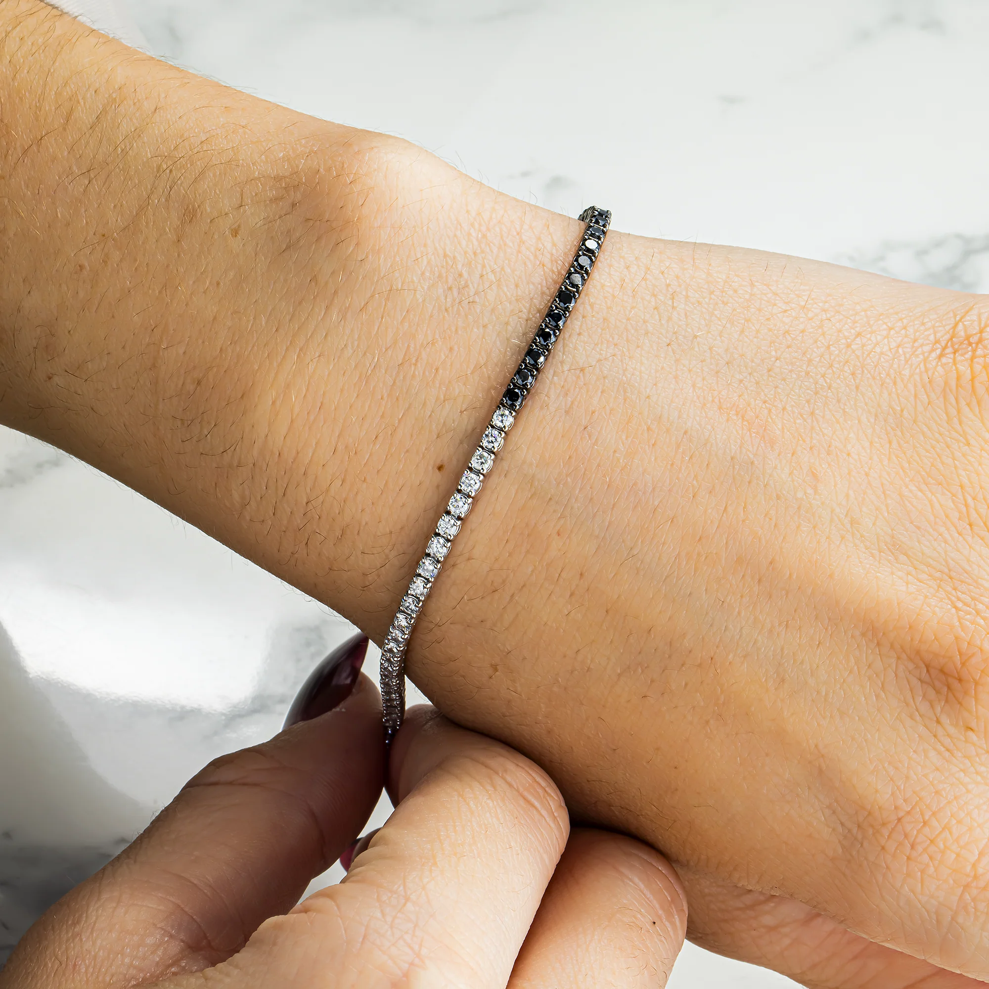 14K White & Black Gold White & Black Round Diamond Tennis Bracelet 2.90ct - Image 4