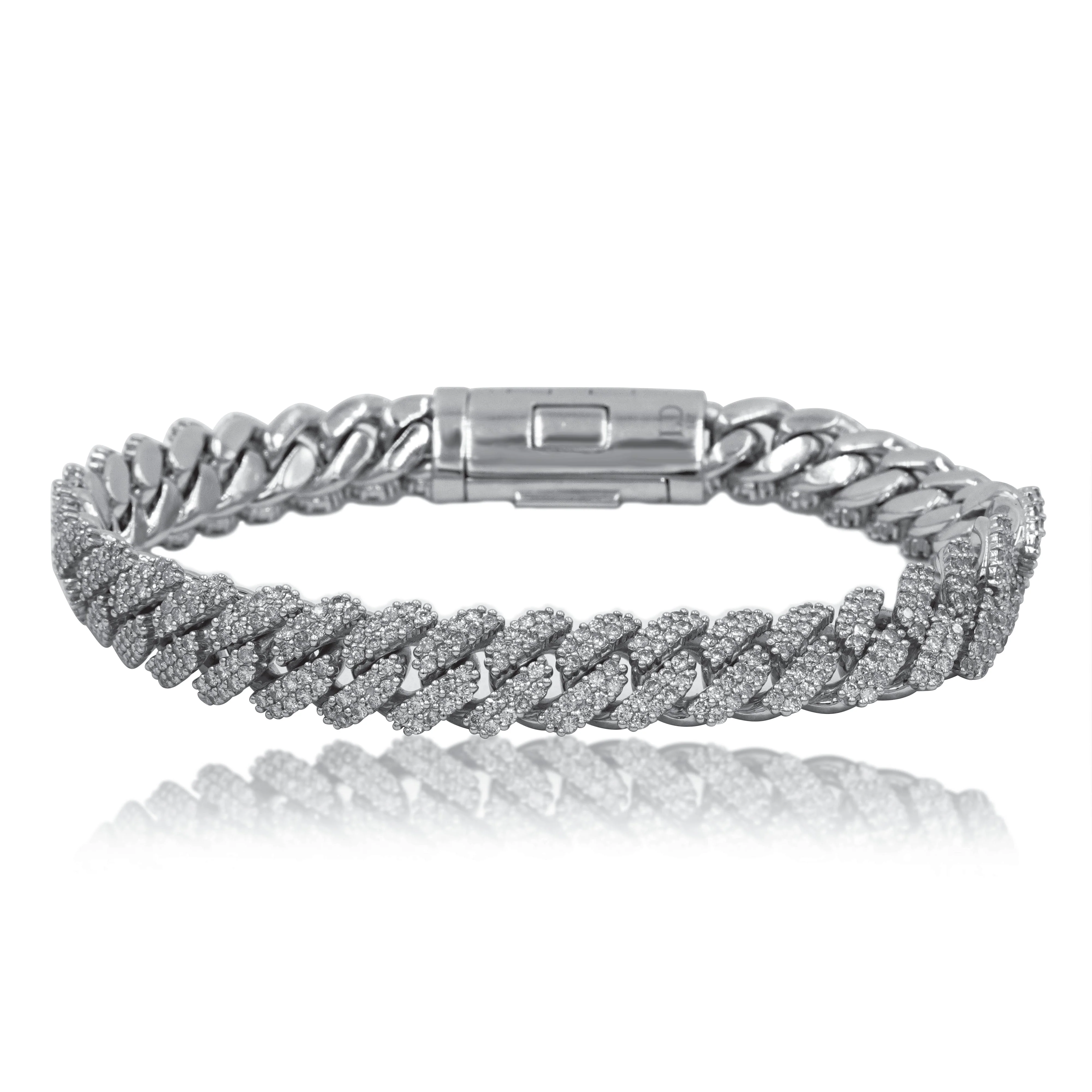 14K White Gold 10mm Round Diamond Cuban Link Bracelet 7.0ct - Image 3
