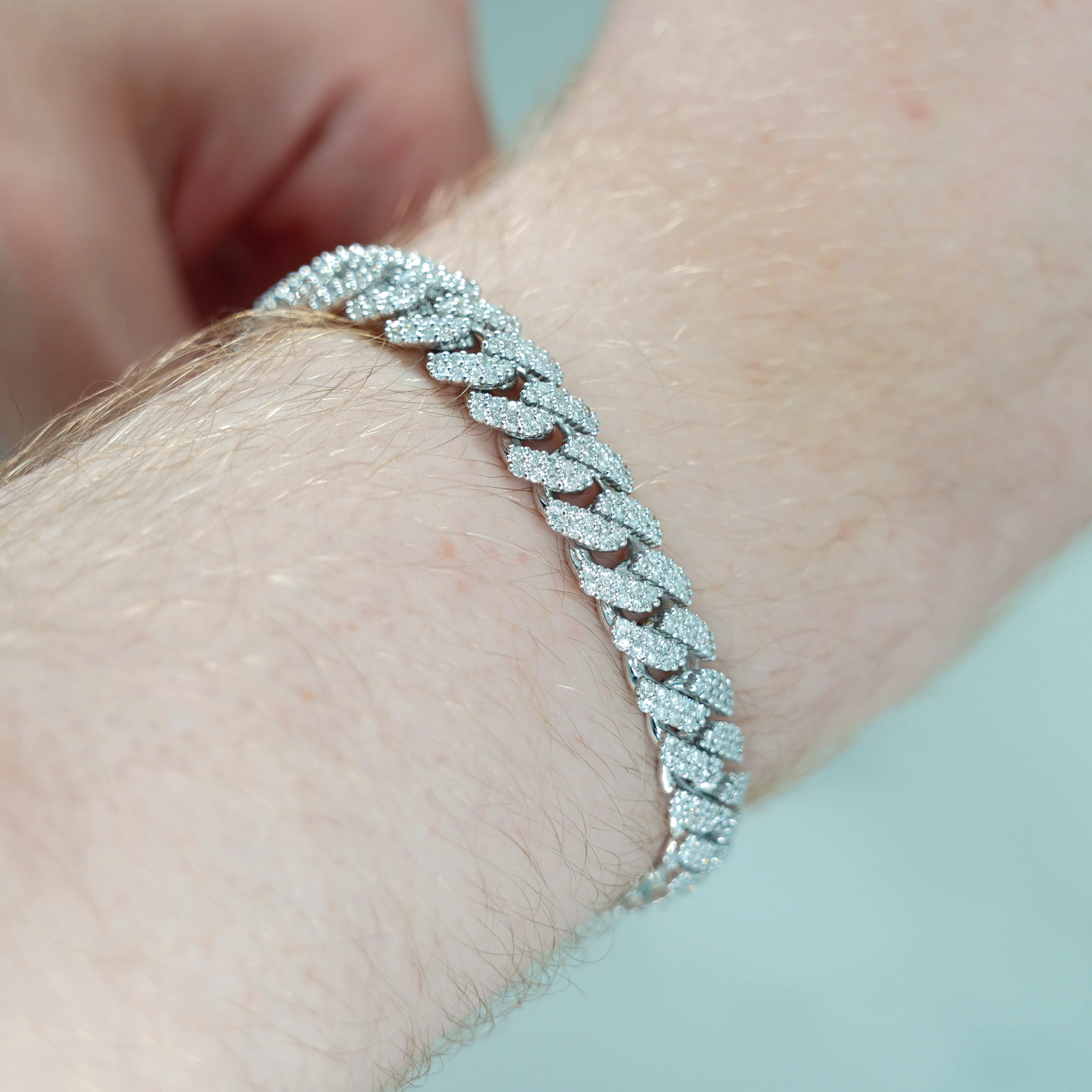 14K White Gold 10mm Round Diamond Cuban Link Bracelet 7.0ct - Image 4