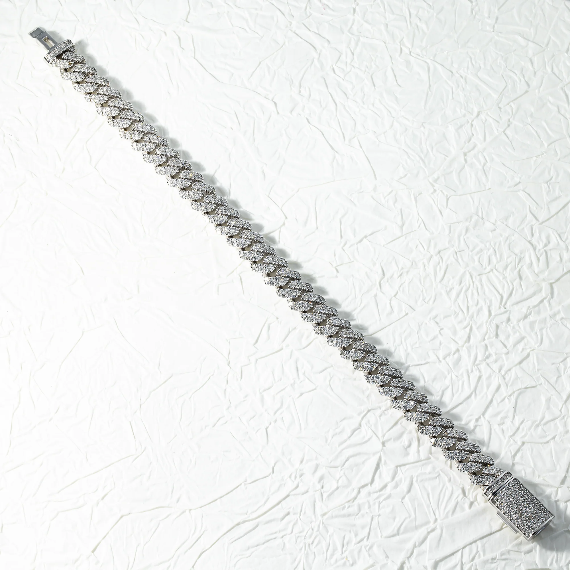 14K White Gold 10mm Round Diamond Cuban Link Bracelet 7.0ct - Image 5